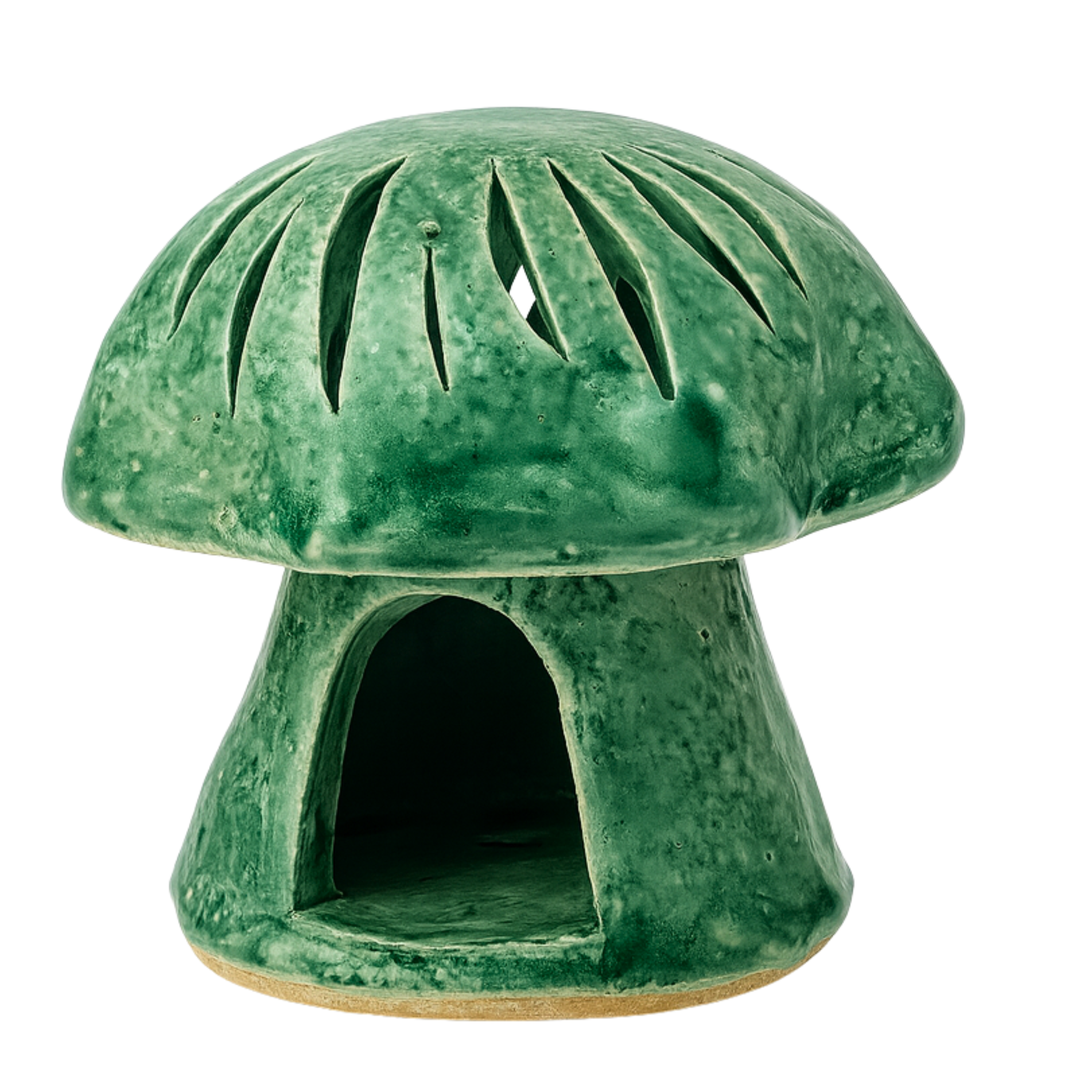 Cache-bougie Champignon en Céramique – Vert Émaillé Tunisien