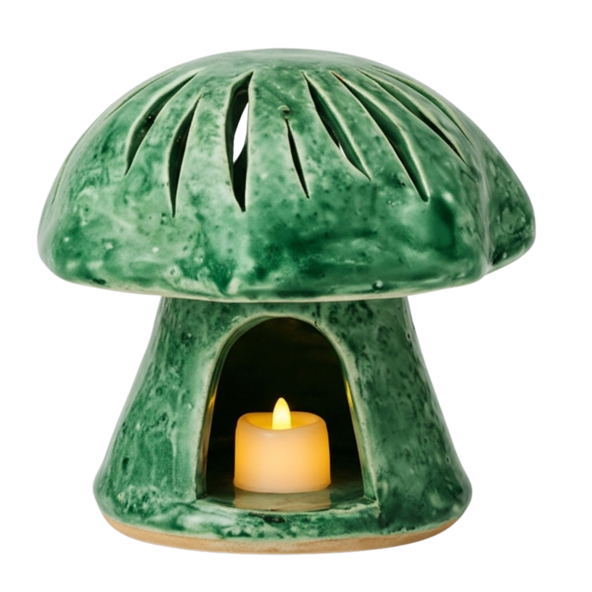 Cache-bougie Champignon en Céramique – Vert Émaillé Tunisien