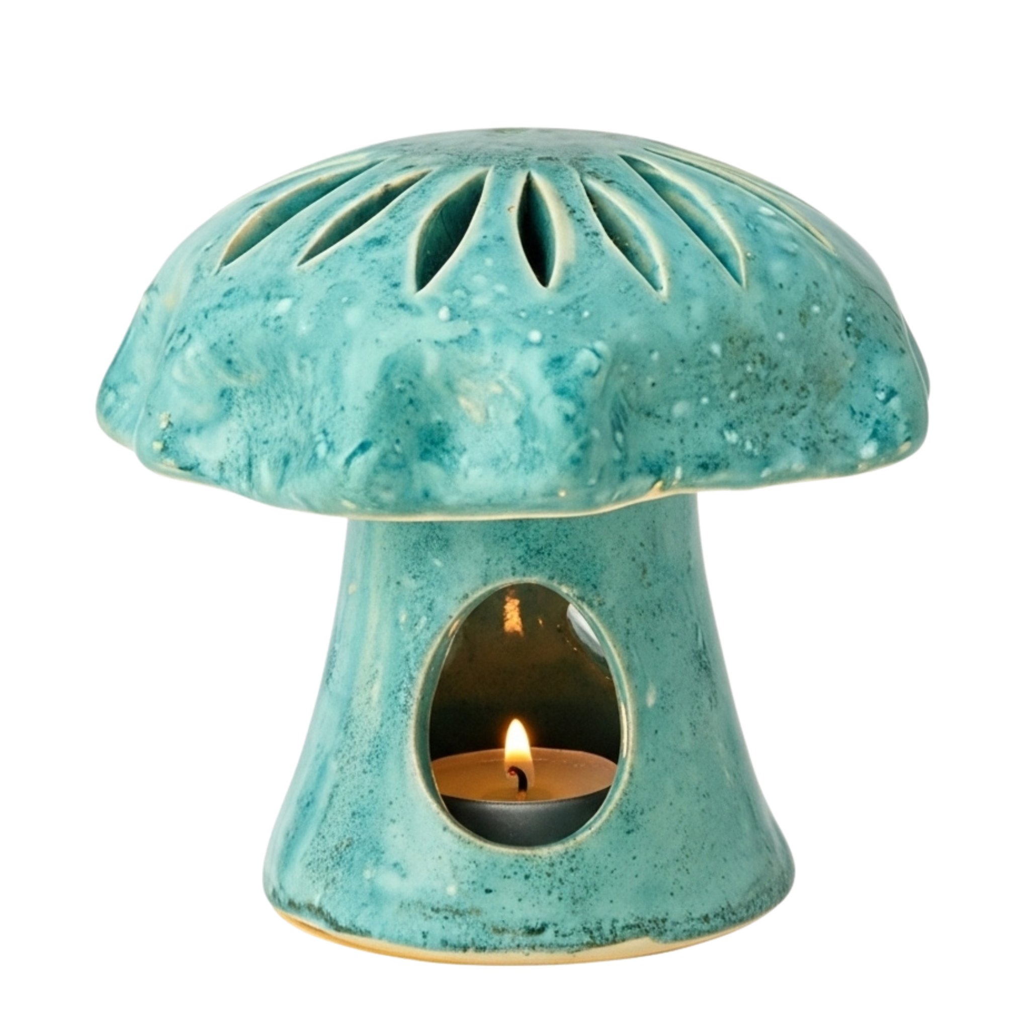 Cache-bougie Champignon en céramique turquoise – Style tunisien