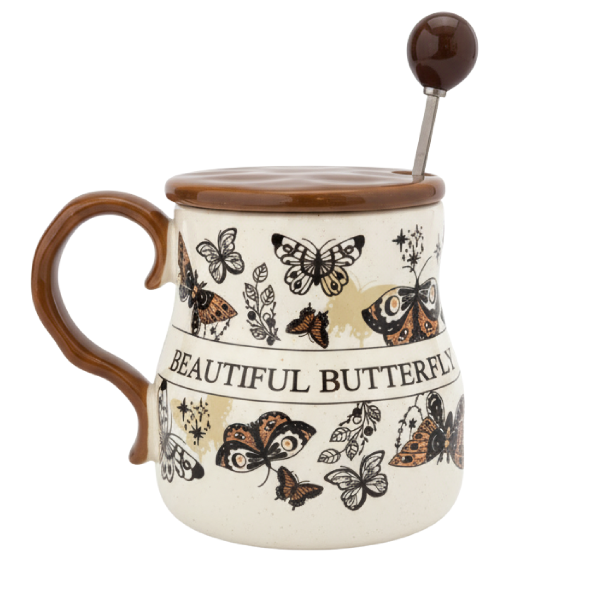 Mug Beautiful Butterfly – Céramique Mouchetée, Couvercle Caramel