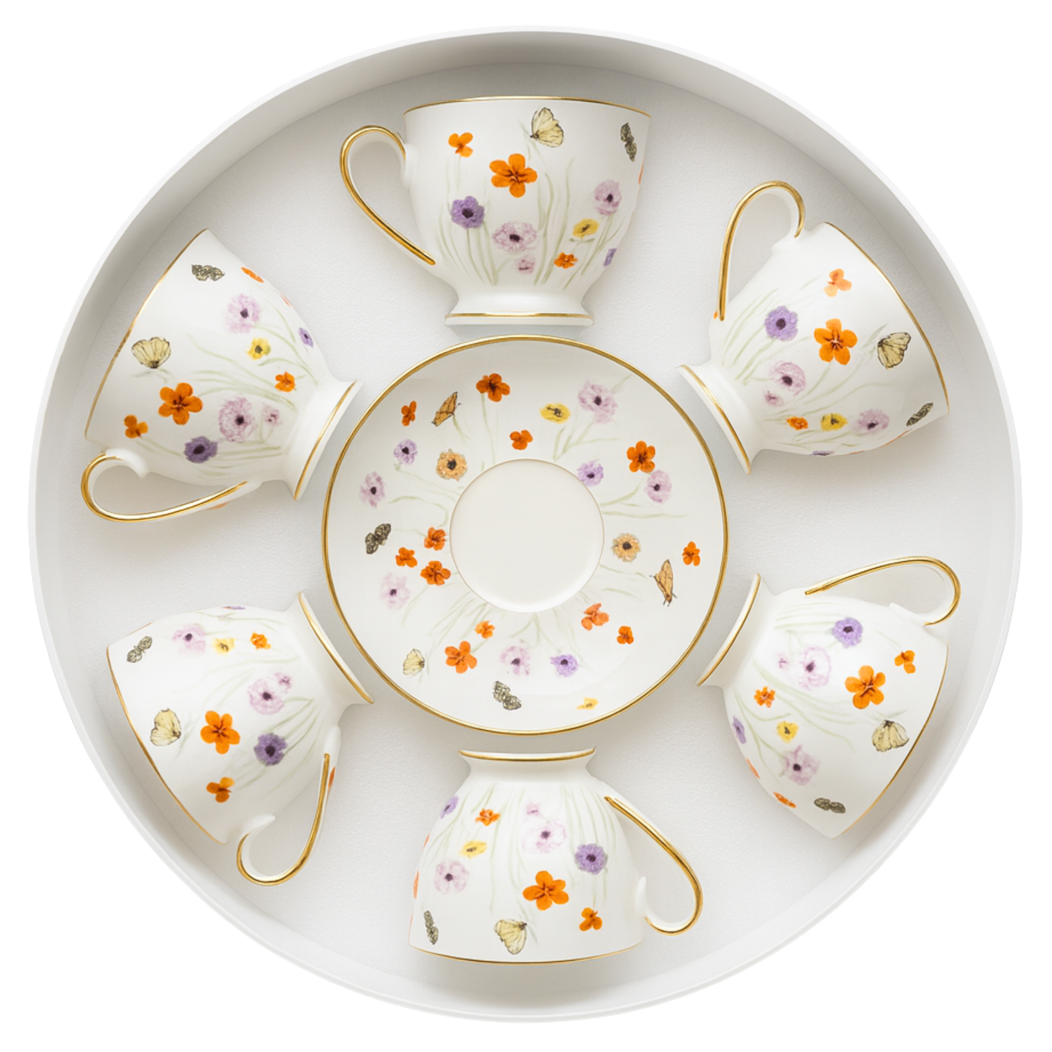 Service café noir en porcelaine fleurs