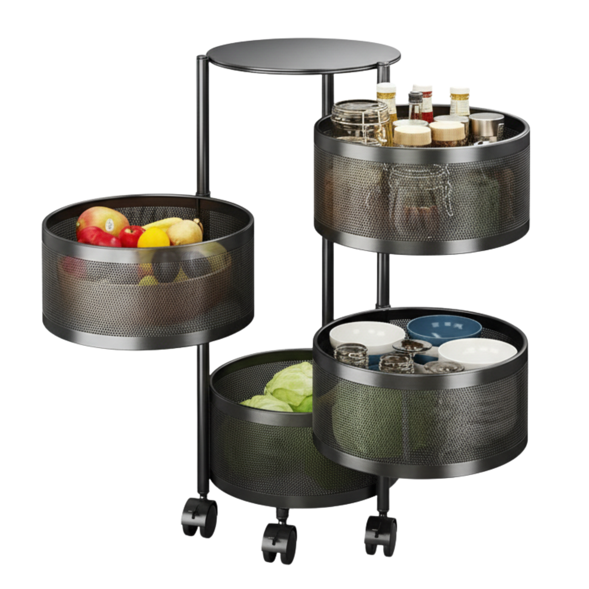 Panier Rotatif 4 Étages – Rangement Légumes & Fruits Tunisie