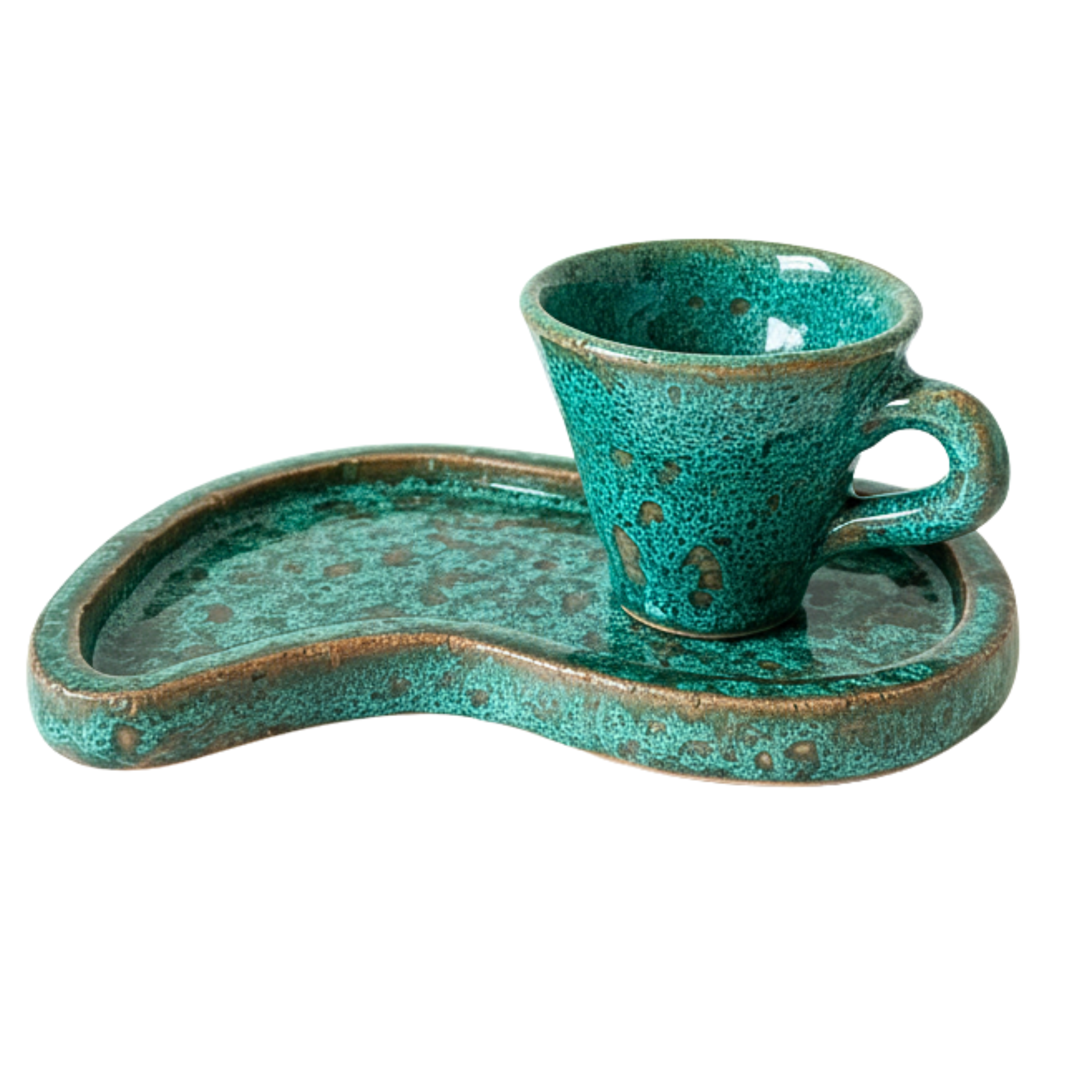 Tasse Café Noir avec Sous-Tasse — Céramique Fait Main