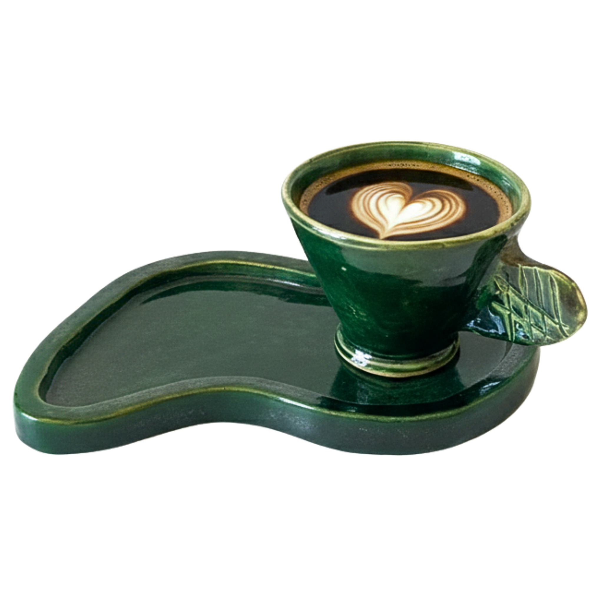 Tasse Espresso + Plateau Vert Feuille – Céramique Artisanale Tunisie