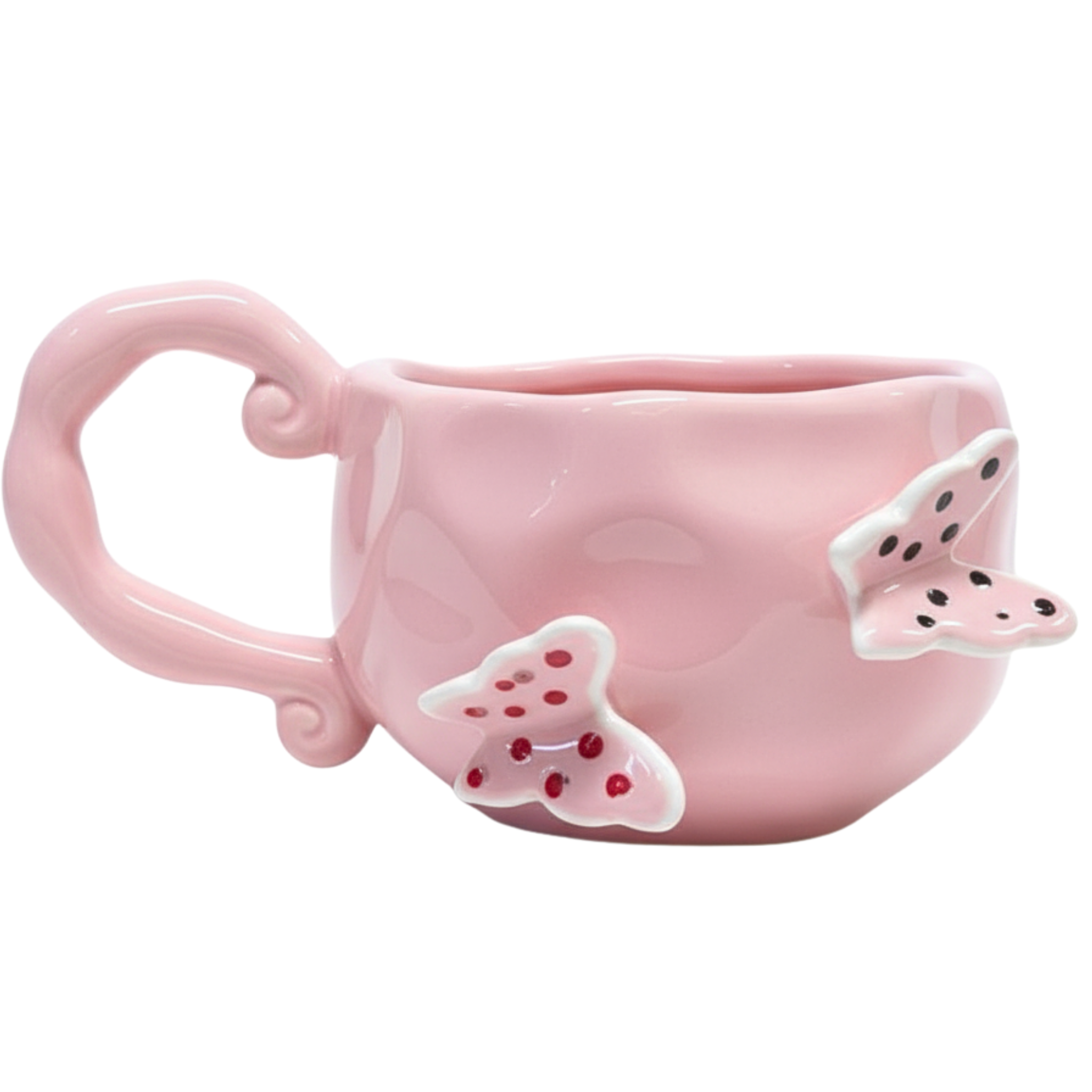 Mug Céramique Rose Papillons – Anse Sculptée | Fiolla Home Tunisie