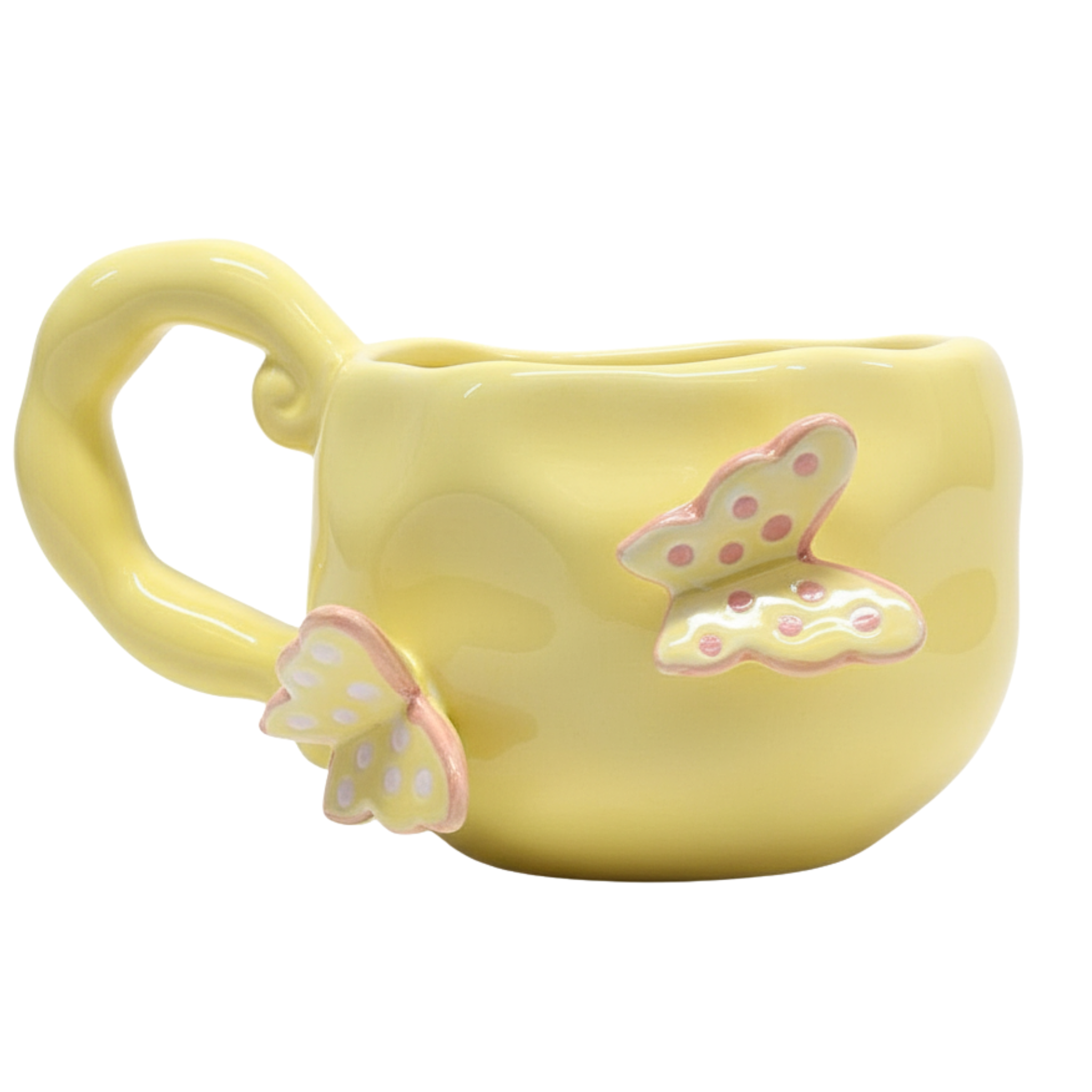 MugMug Céramique Papillons Jaune – Anse Sculptée | Fiolla Home Tunisie