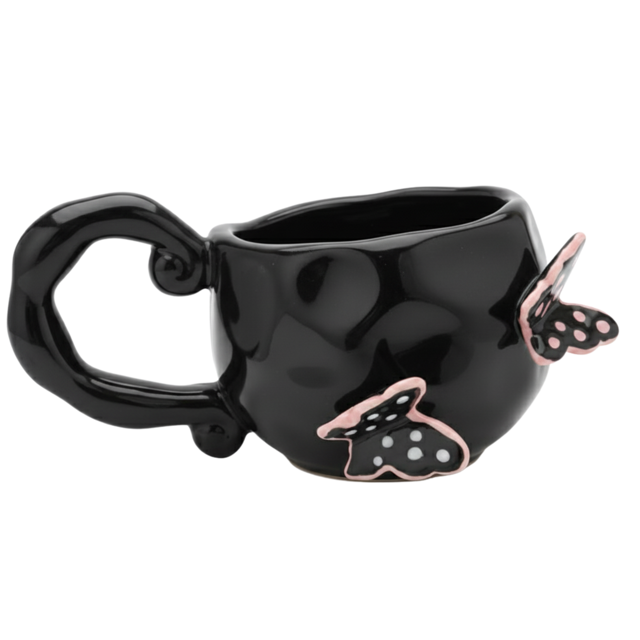 Mug Céramique Papillons Noir – Anse Sculptée | Fiolla Home