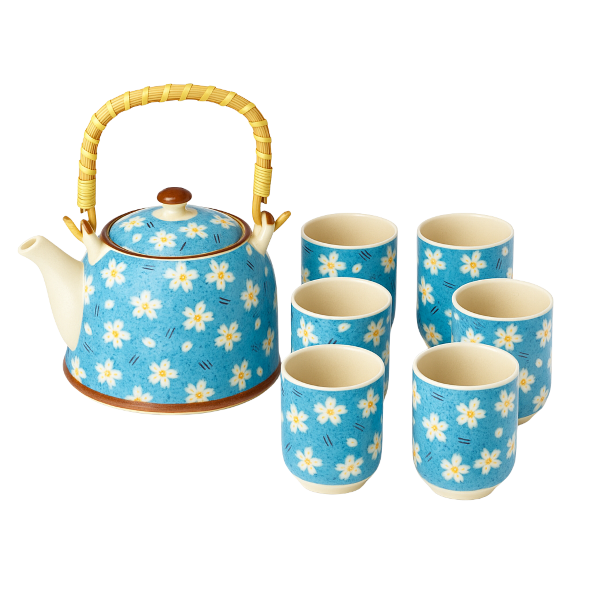 Service à Thé Bleu Azur – Céramique 7 pièces