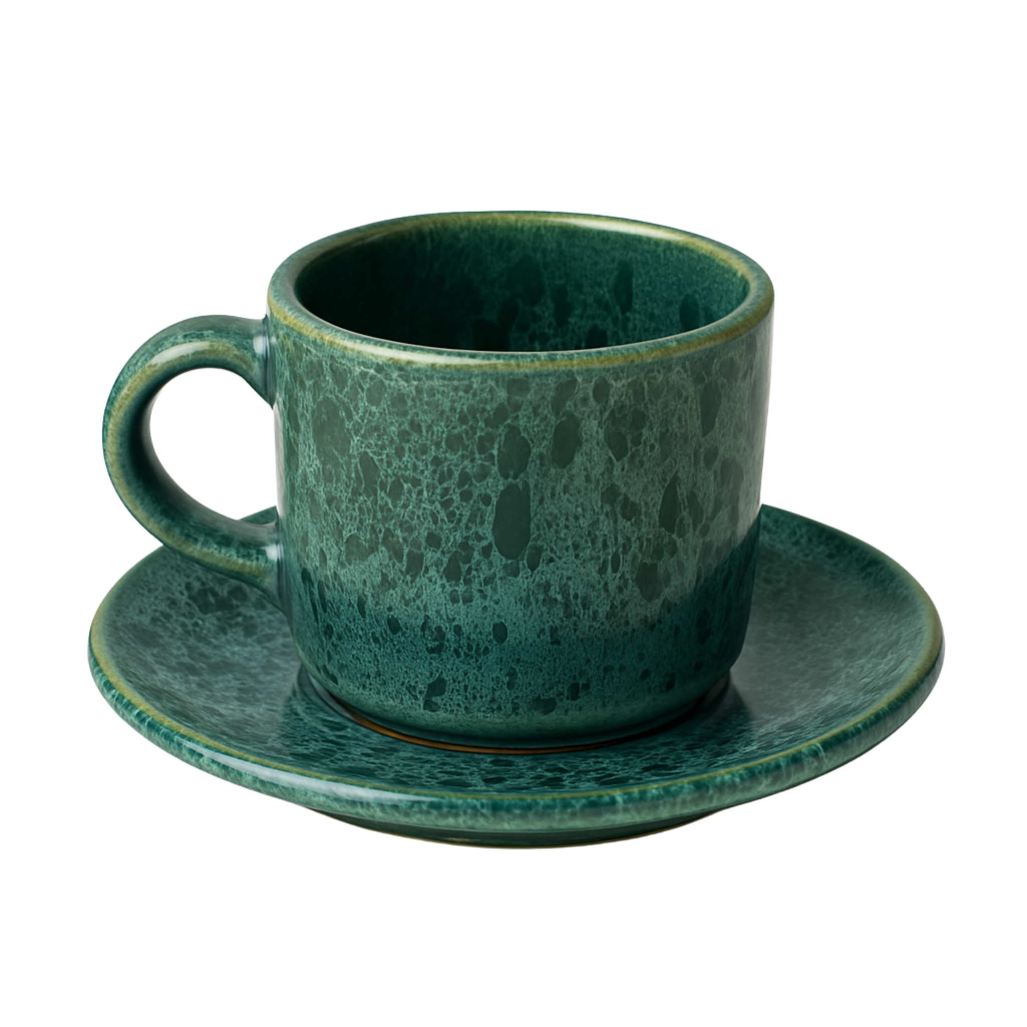 Tasse Espresso en Céramique Émeraude avec Soucoupe – Style Tunisien