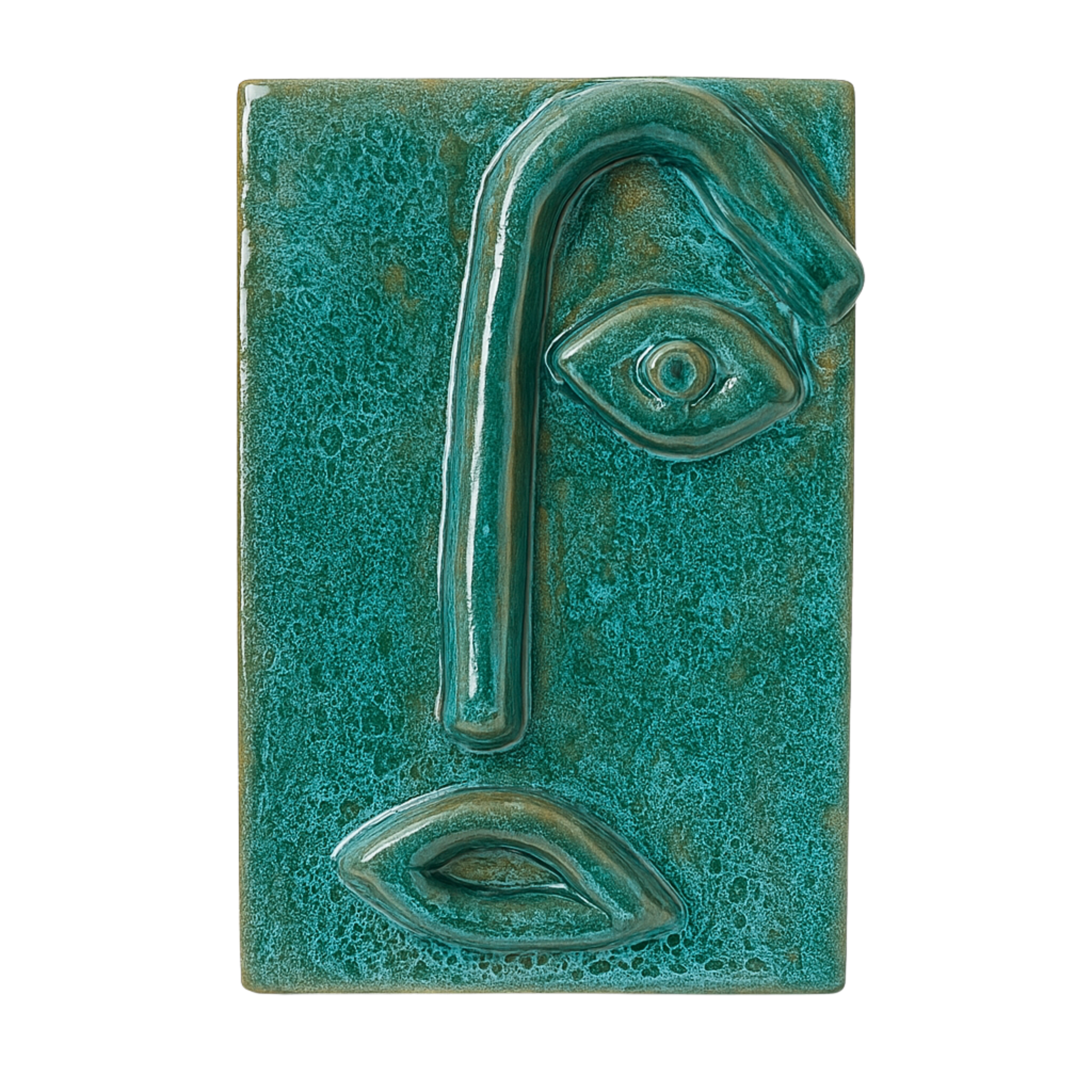 Vase Visage Rectangulaire à Un Œil – Céramique Émeraude