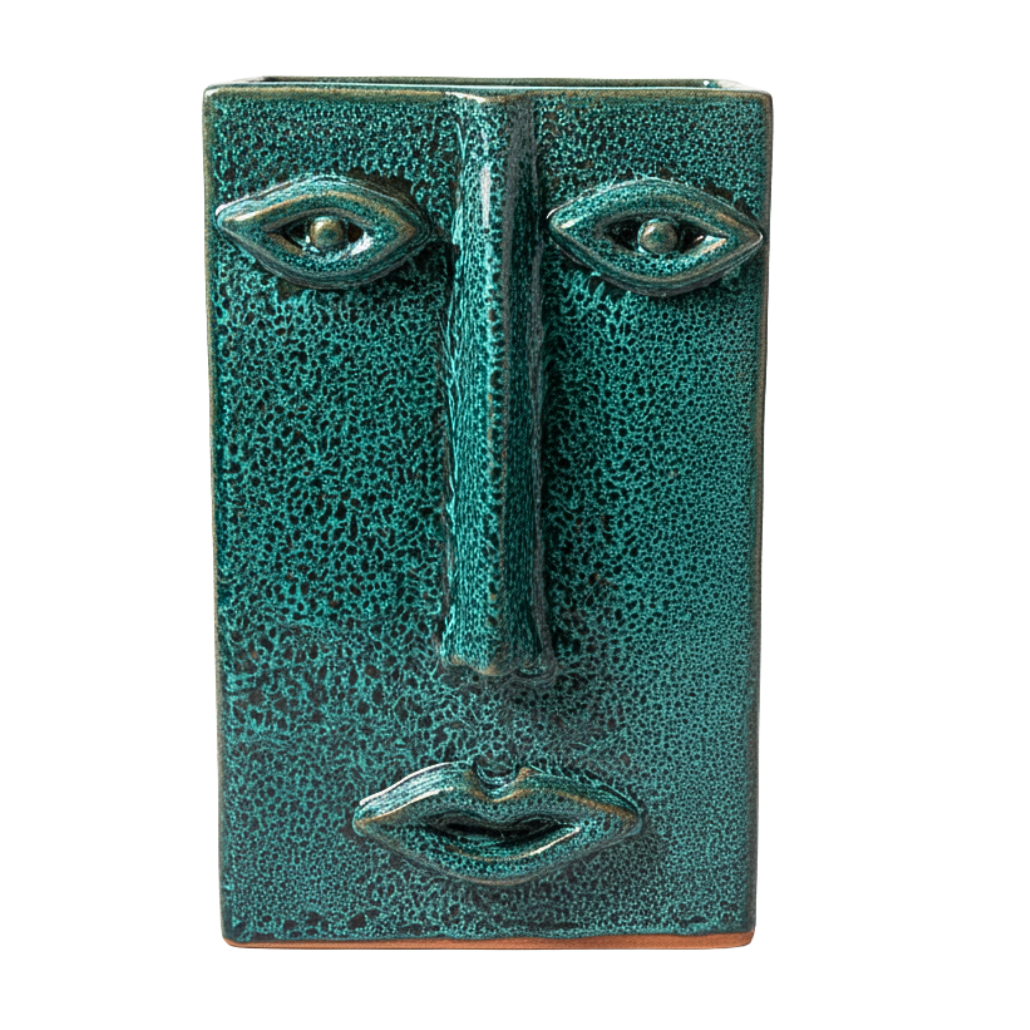 Vase Visage Rectangulaire en Céramique – Émeraude Tunisien