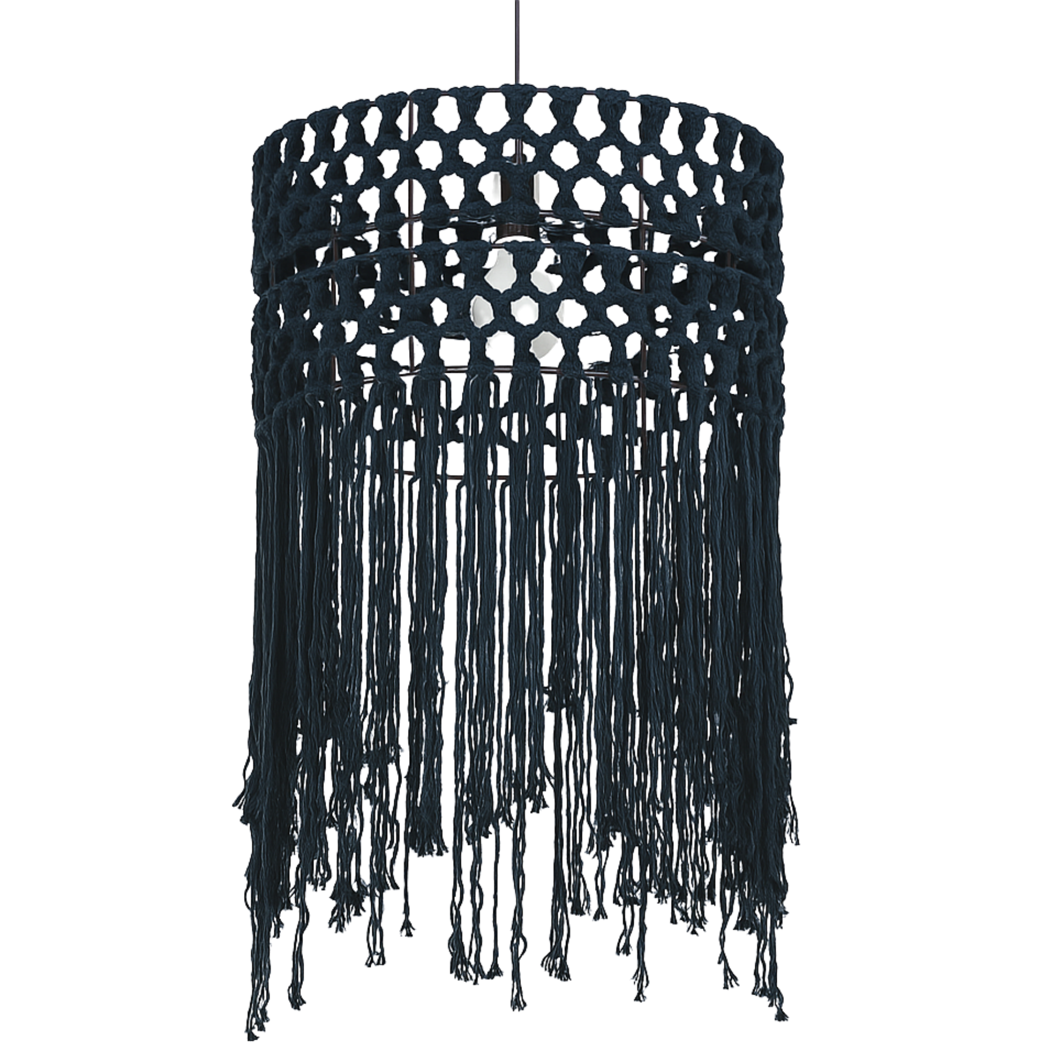 Suspension Macramé Noir Franges | Design Bohème Chic | Tunisie