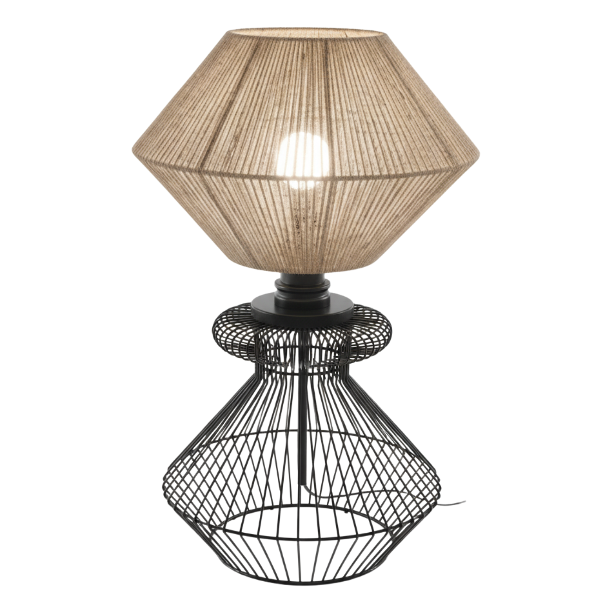 Lampe de Table Design en Jute et Métal Noir | Fait Main | Tunisie