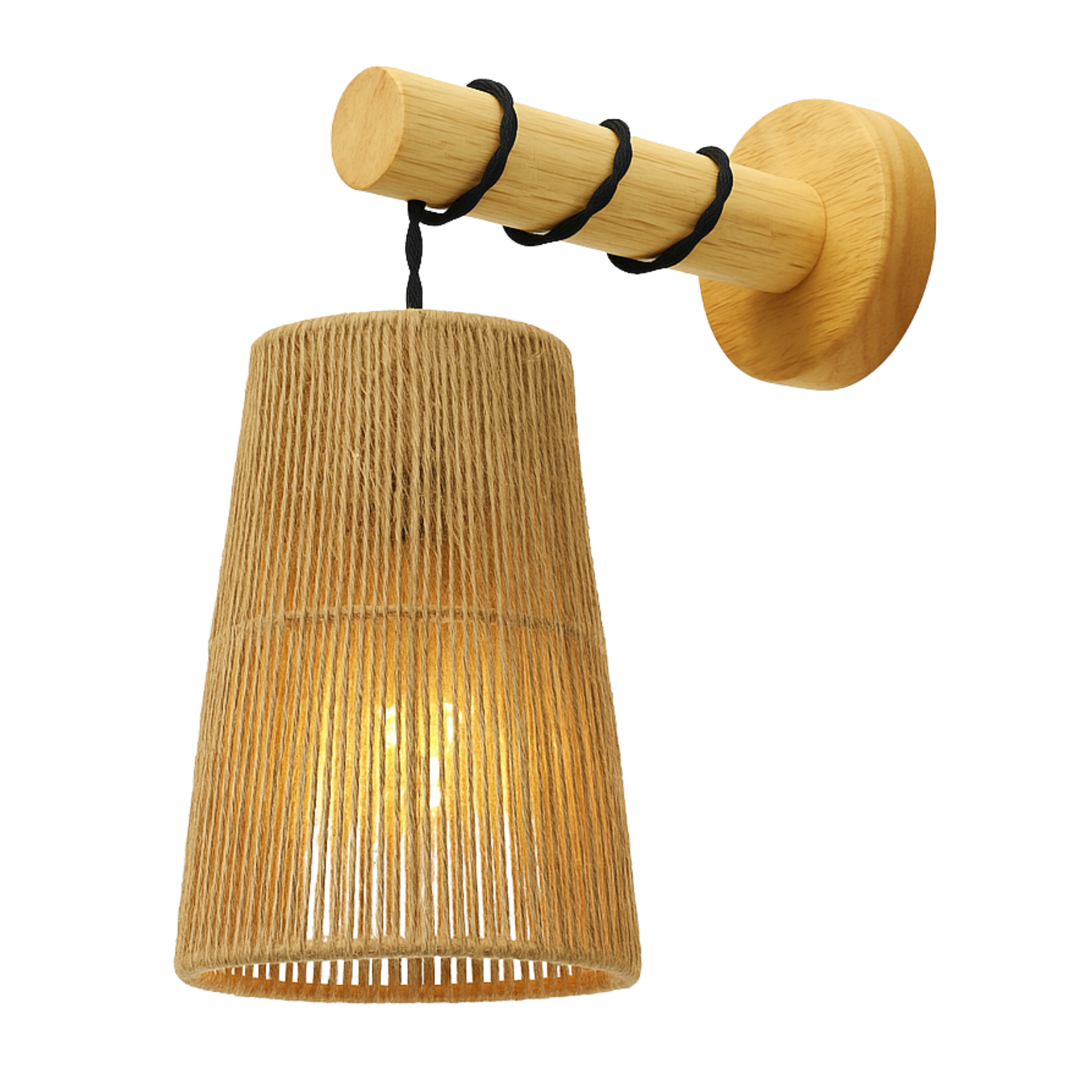 Applique Murale "Safa" – Baladeuse Scandi-Boho en Bois et Jute Tressé