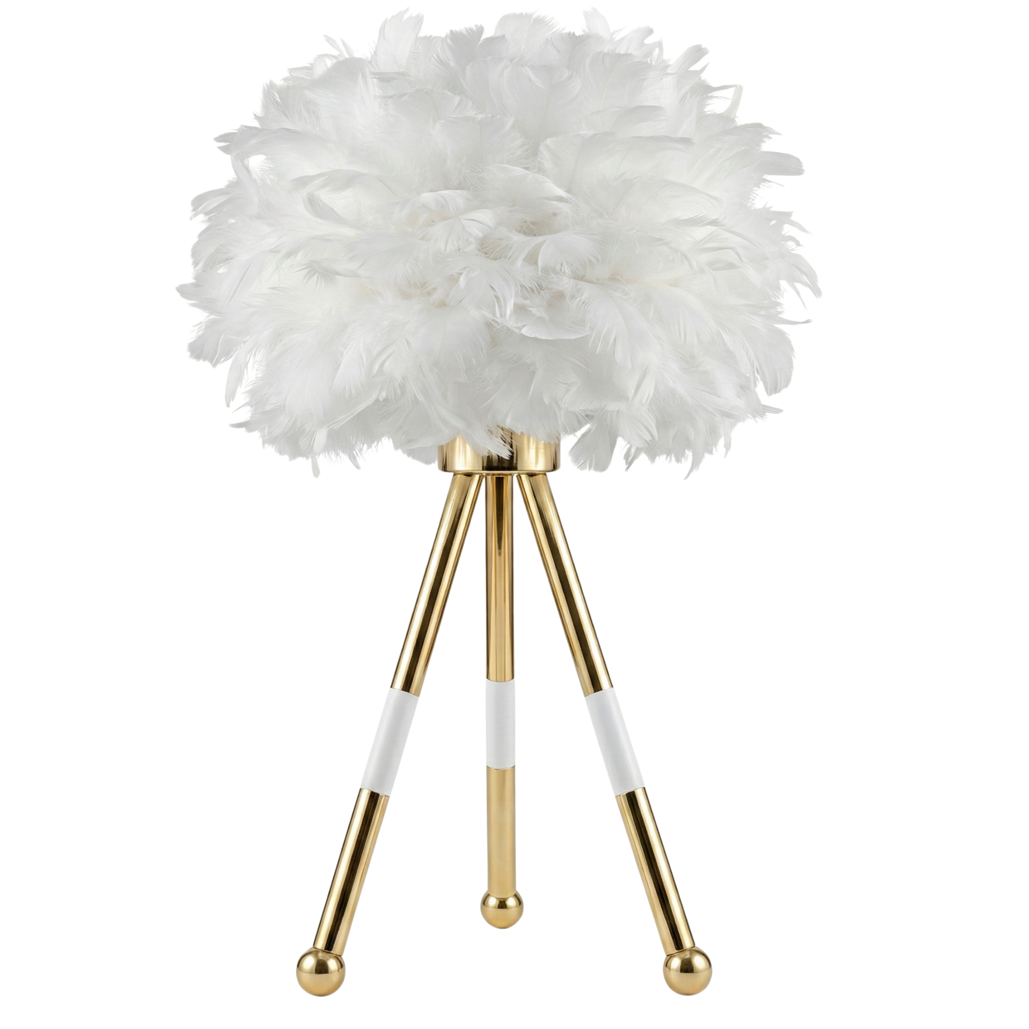 Lampe à Plumes Tripode Blanc et Doré – Design Bohème Chic