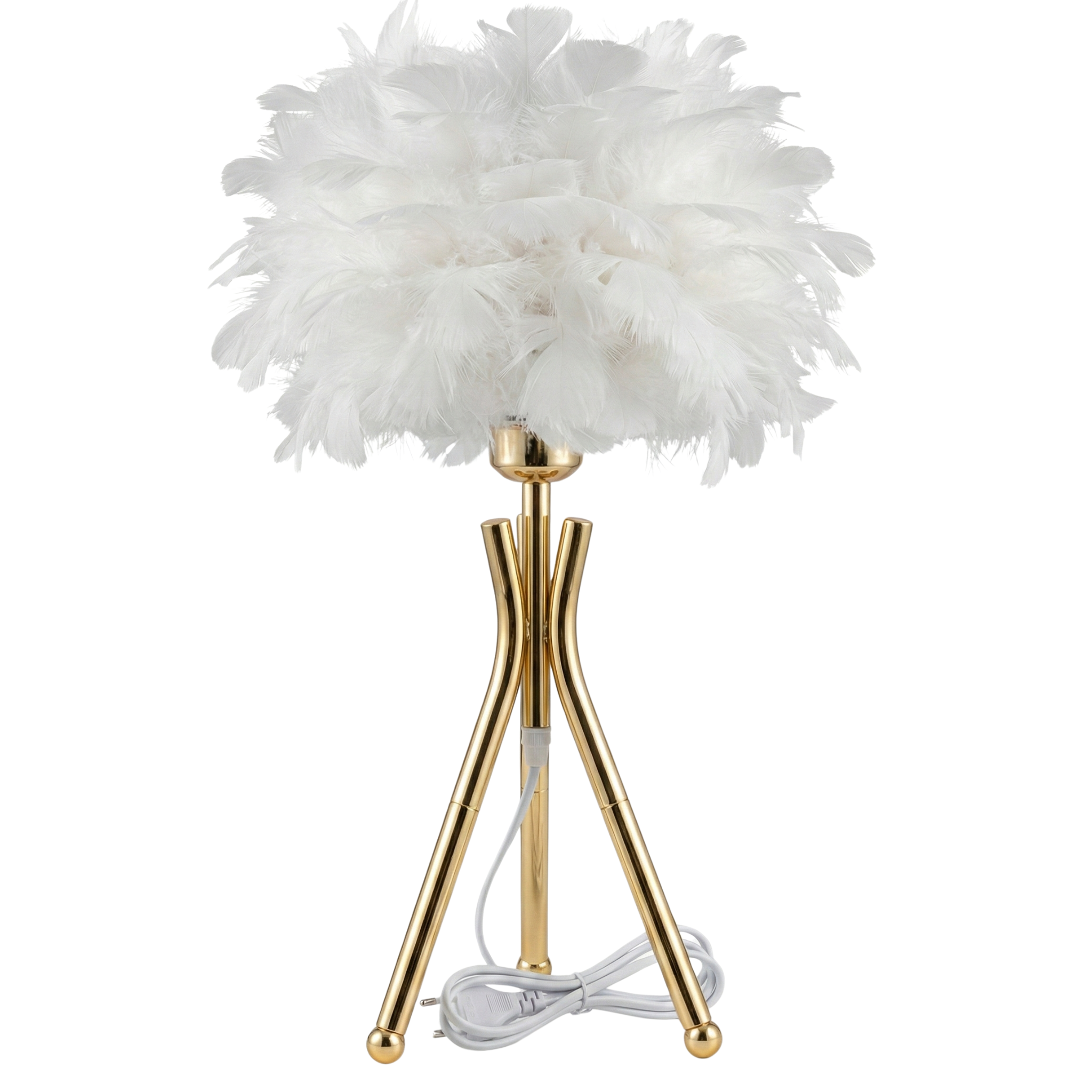 Lampe de Chevet à Plumes Blanc & Doré – Style Glamour Chic