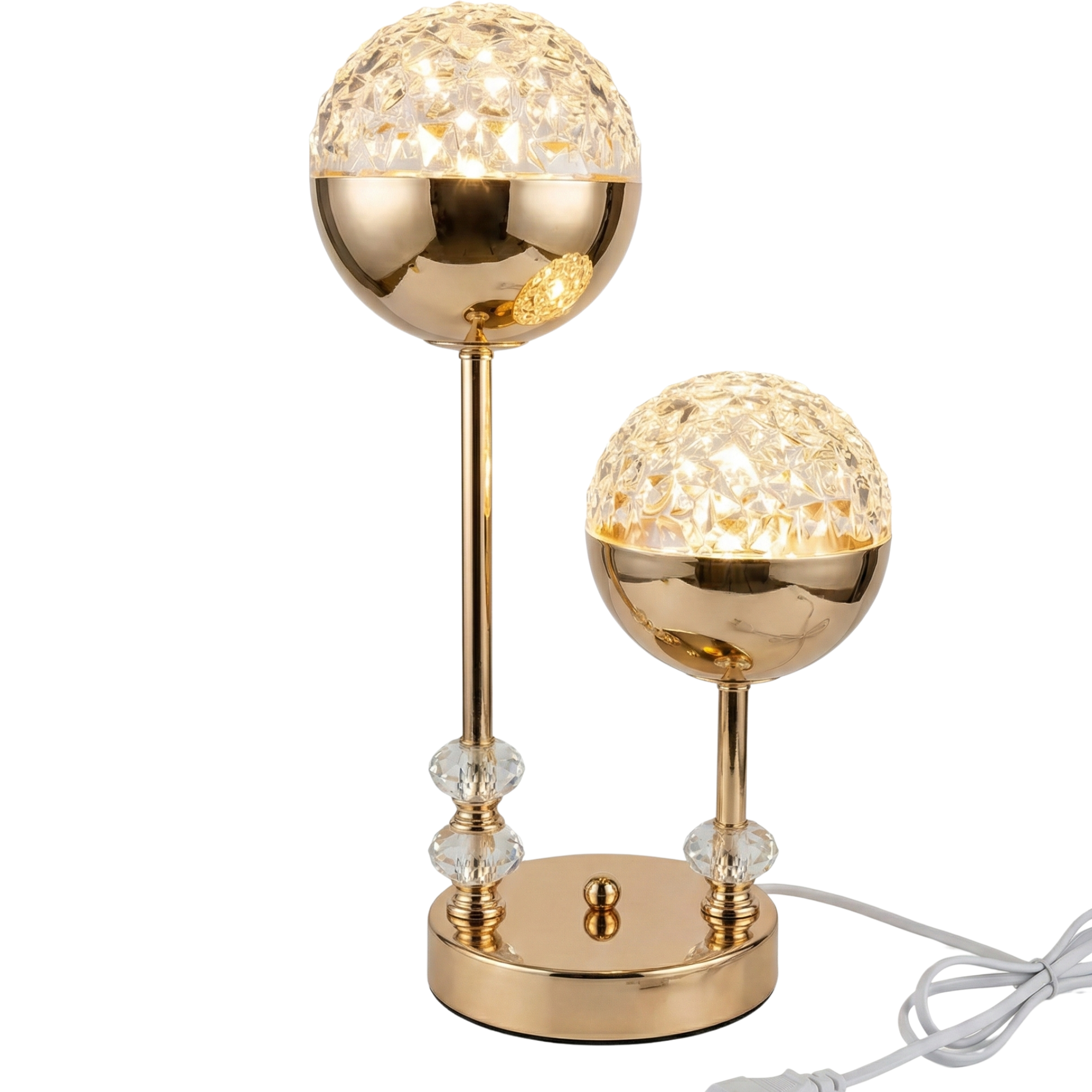 Lampe de Chevet Cristal Doré à Double Globe – Style Luxe