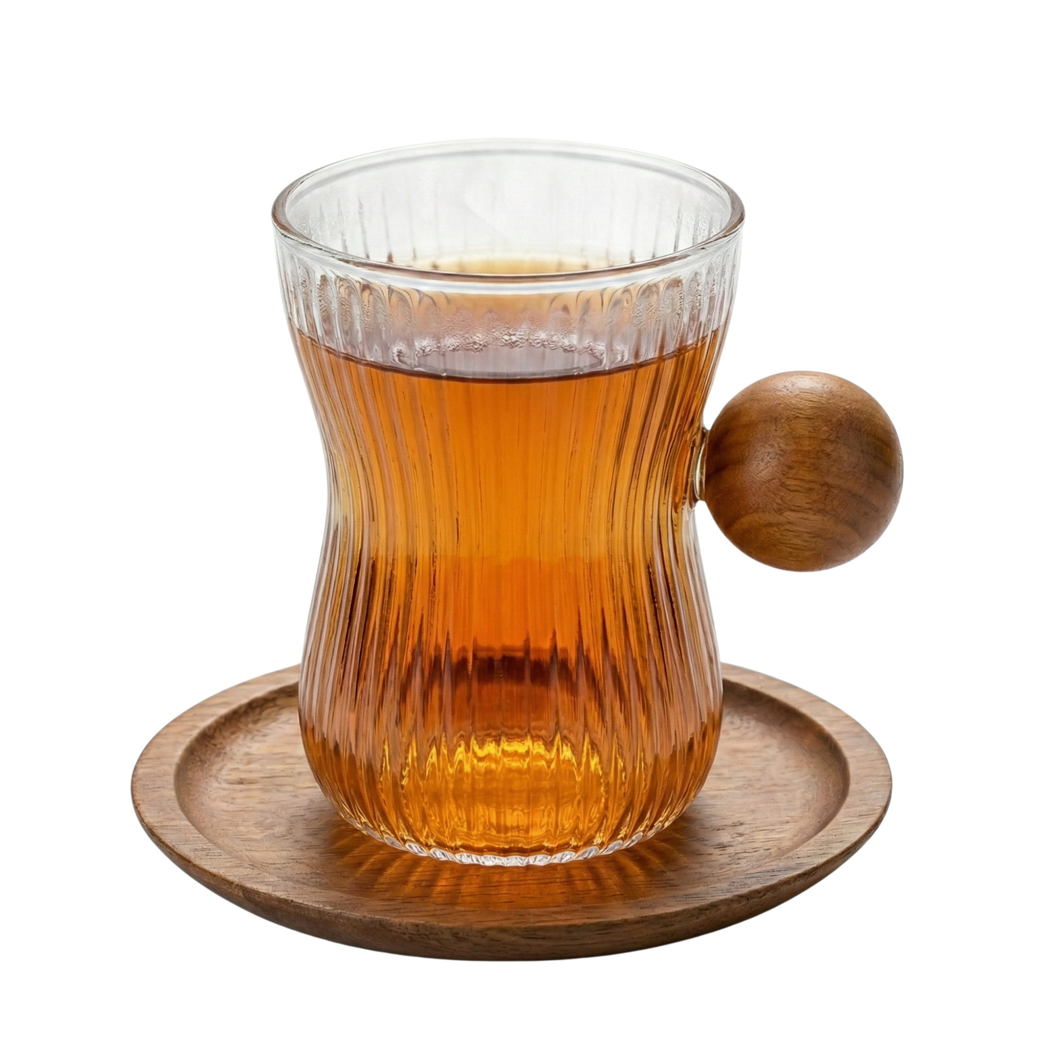 Service à Thé en Verre Côtelé & Manche Boule Bois - Achat Tunisie | Fiolla Home