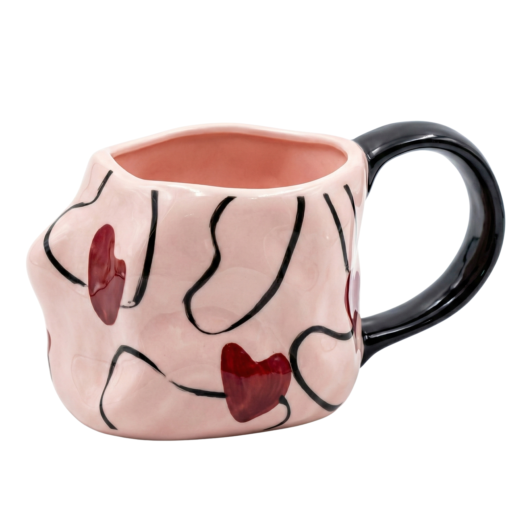 Mug Rose à Cœurs en Céramique – Anse Noire, Design Moderne Tunisie