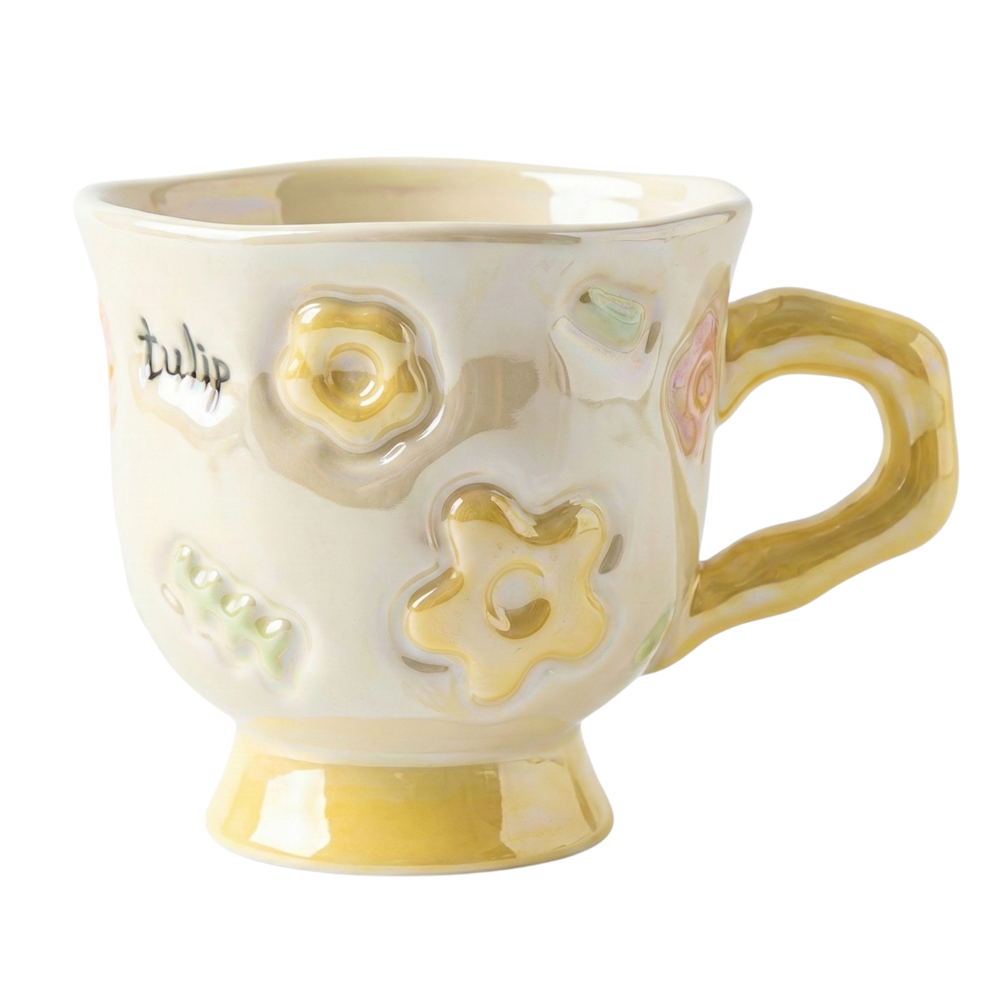 Mug Jaune Design Fleur en Relief en Céramique – Style Moderne Tunisie