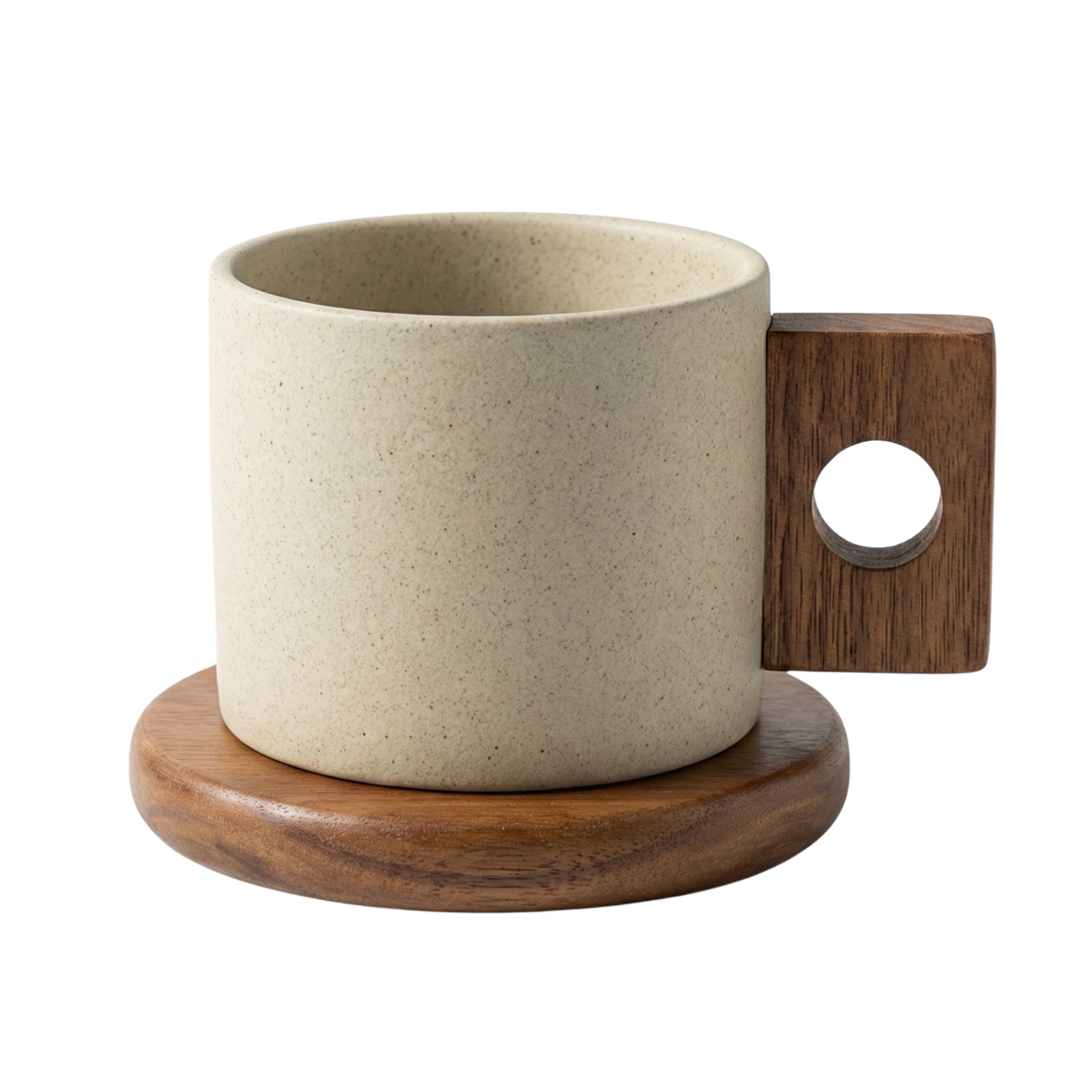 Mug Design Minimaliste en Céramique avec Anse Bois – Style Premium Tunisie