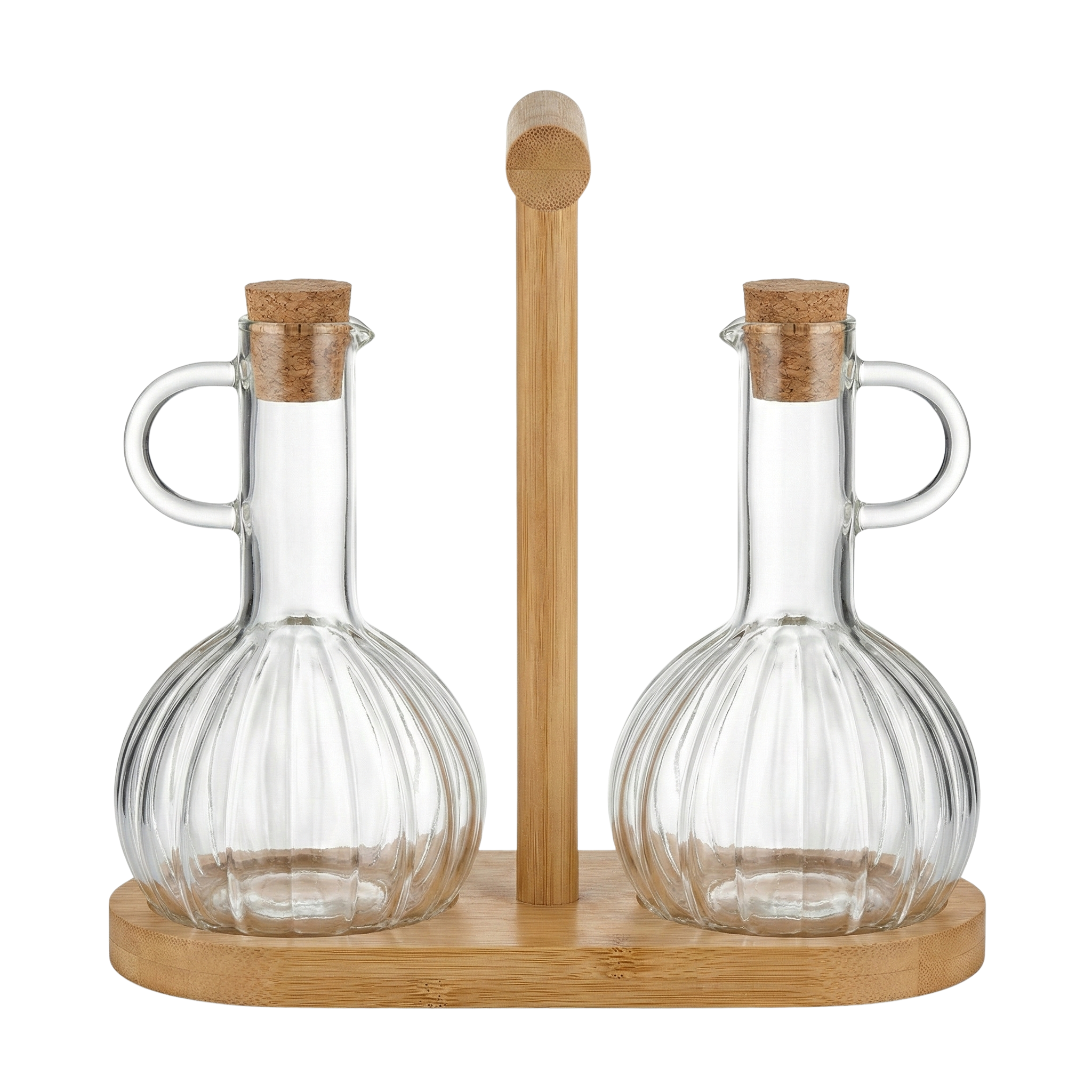 Duo Huilier & Vinaigrier en Verre avec Support Bois – Style Tunisien