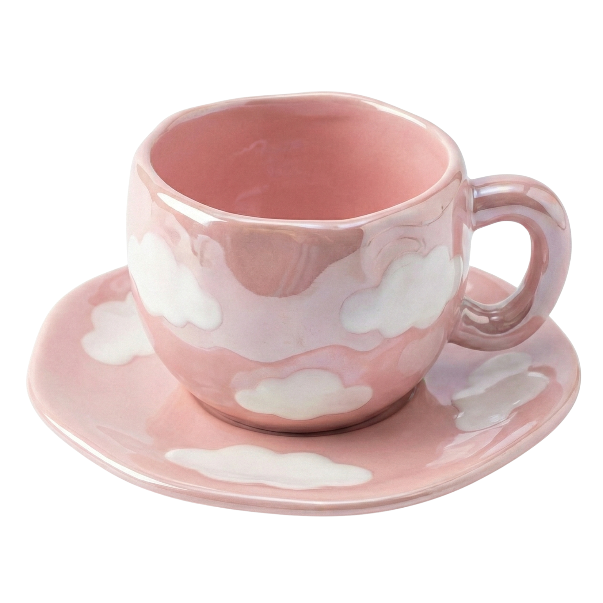 Tasse Nuage Rose en Céramique – Mug Design & Tendance (Soucoupe Incluse)