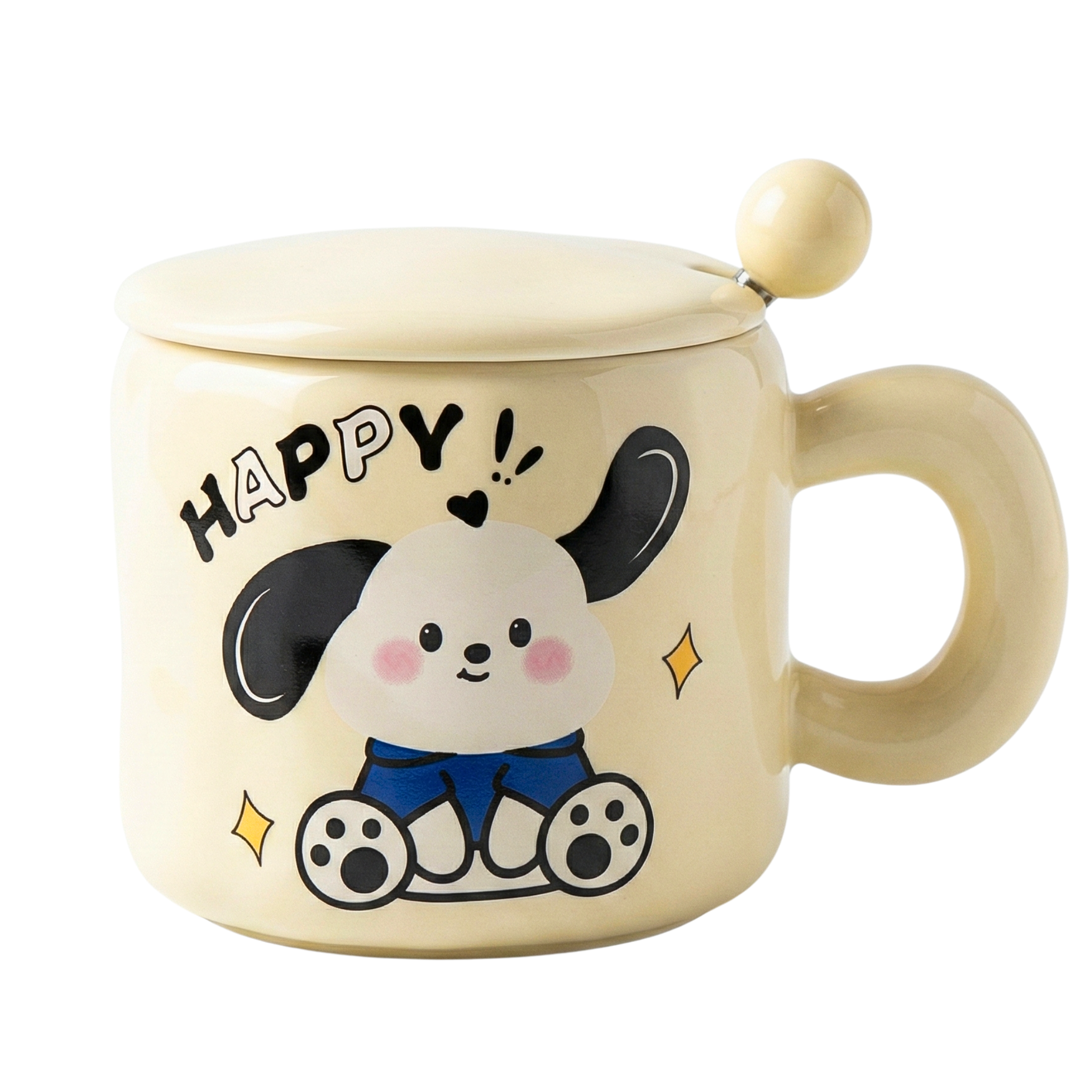 Mug Kawaii Chien "Happy" avec Couvercle & Cuillère – Idée Cadeau