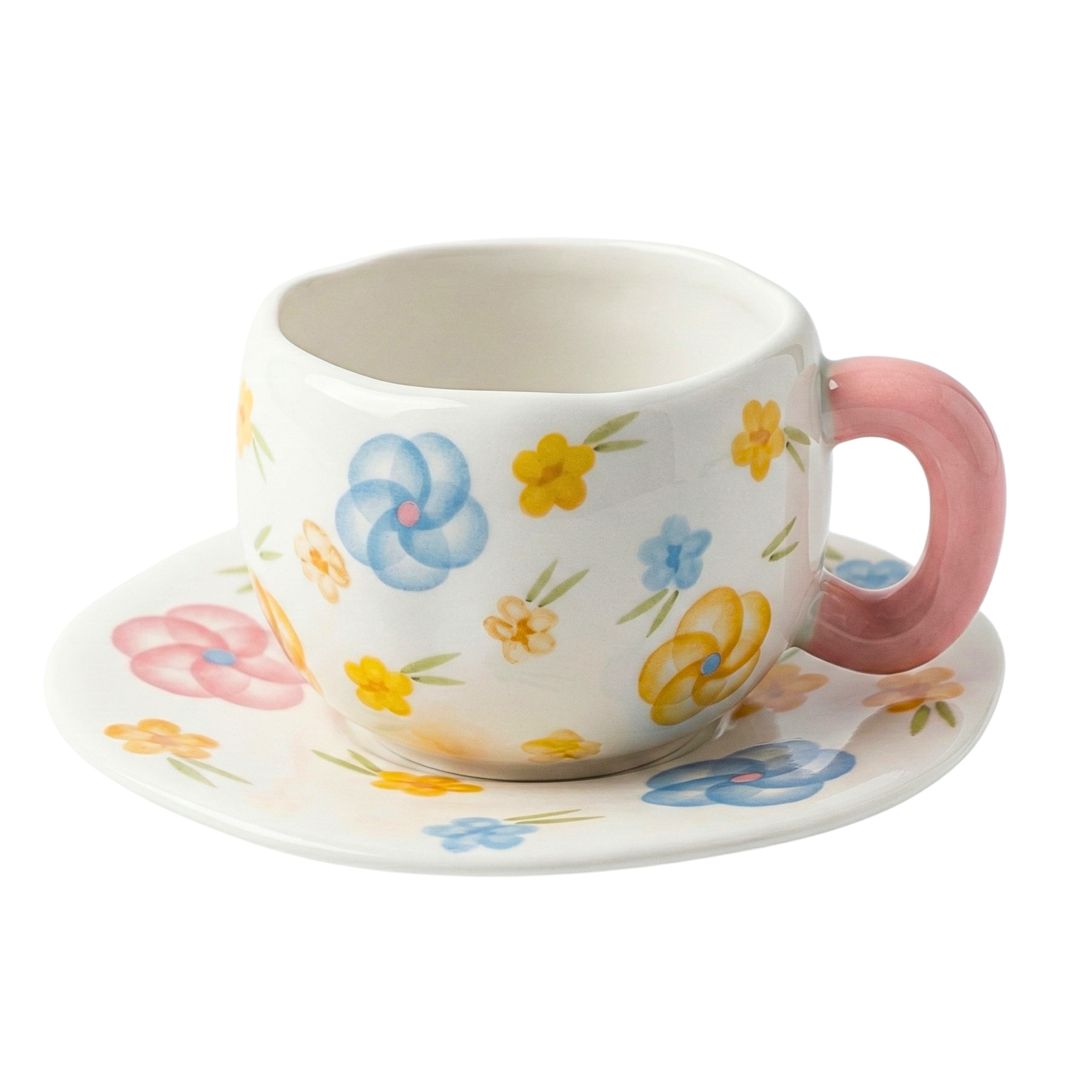 Tasse à Café Florale en Céramique avec Soucoupe - Design Chic