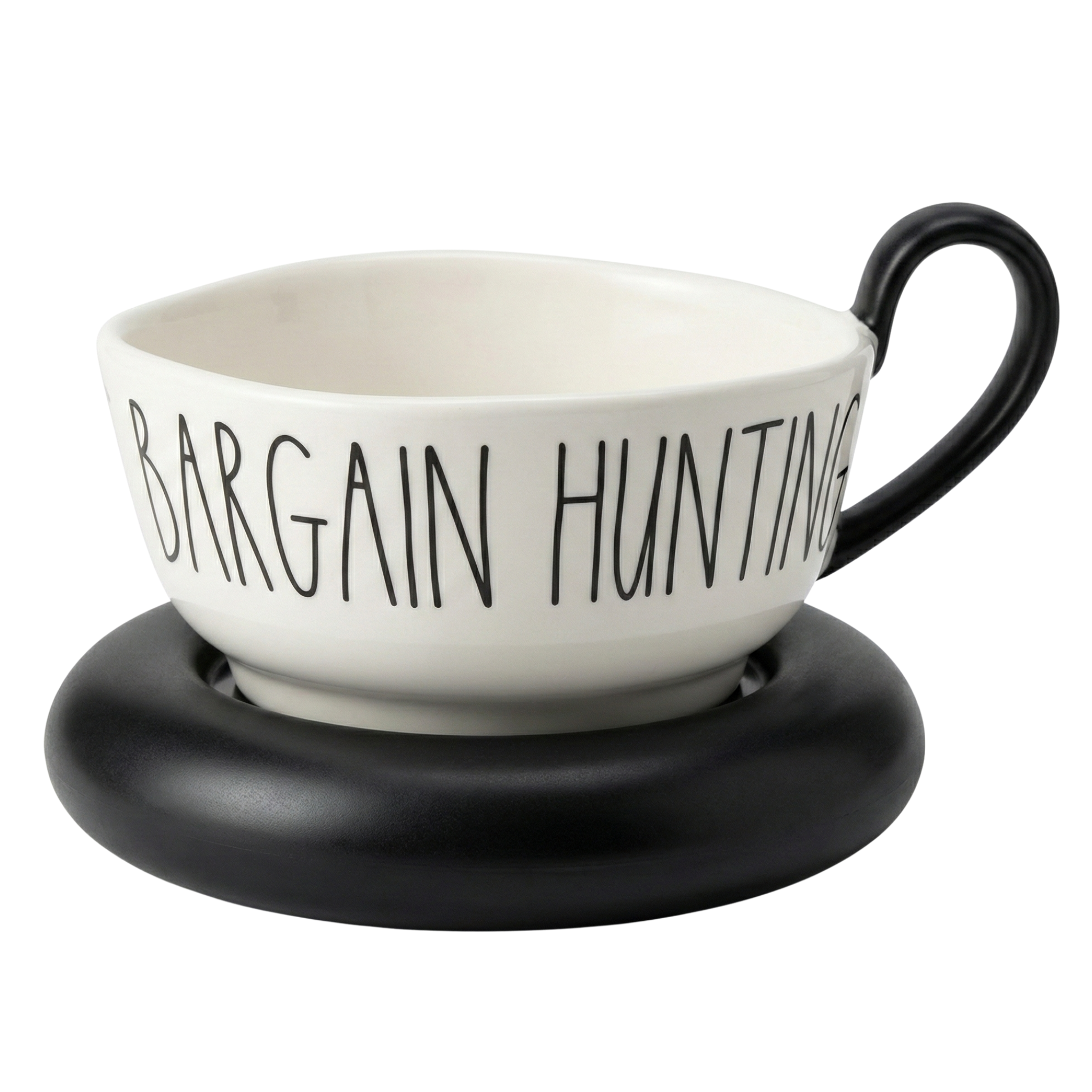 Tasse Large "Bargain Hunting" Noir et Blanc avec Soucoupe Design