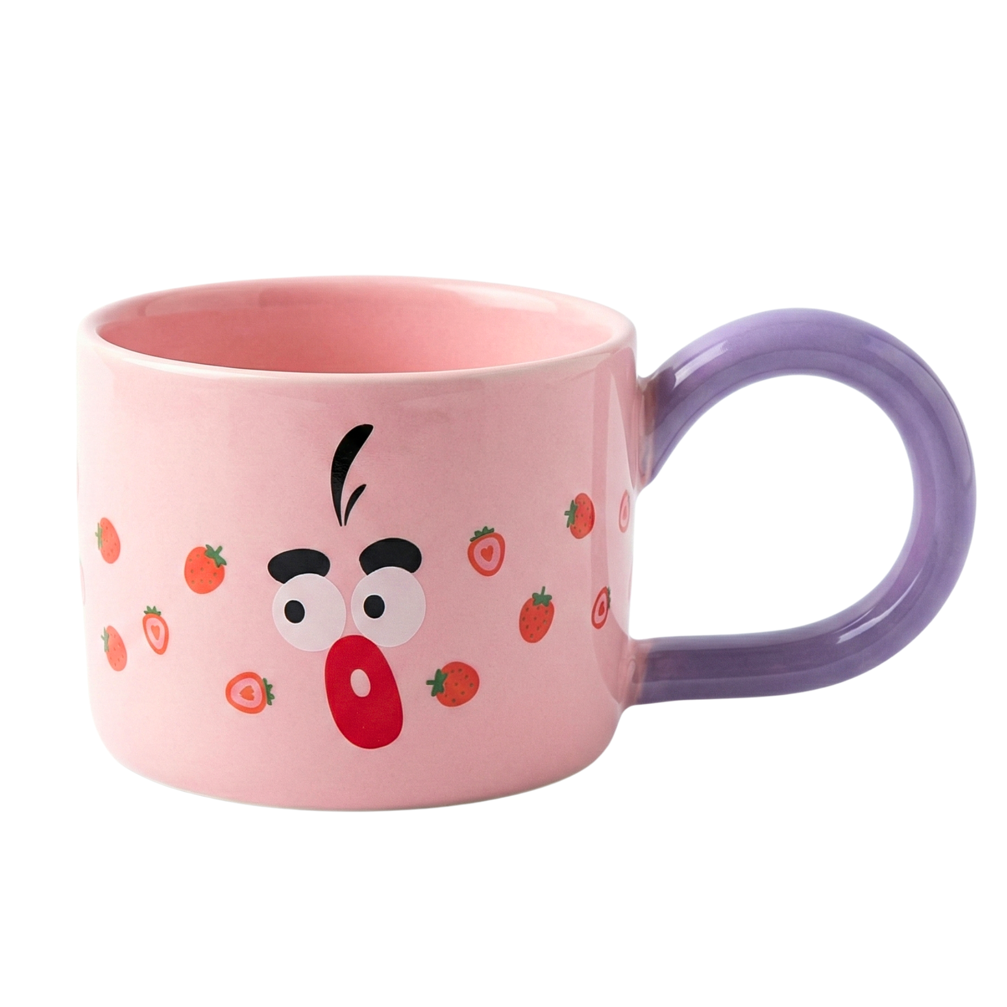 Mug Rose "Visage Surpris" & Fraises – Tasse Céramique Originale Tunisie