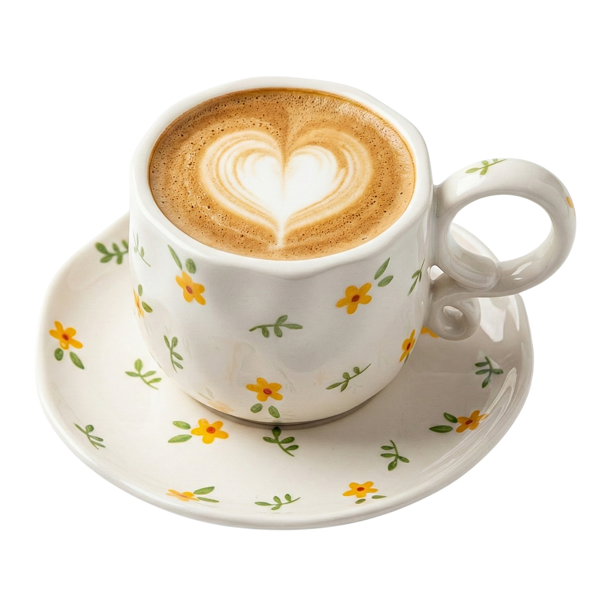 Tasse à Café Céramique Motif Floral Jaune – Style Estival Méditerranéen