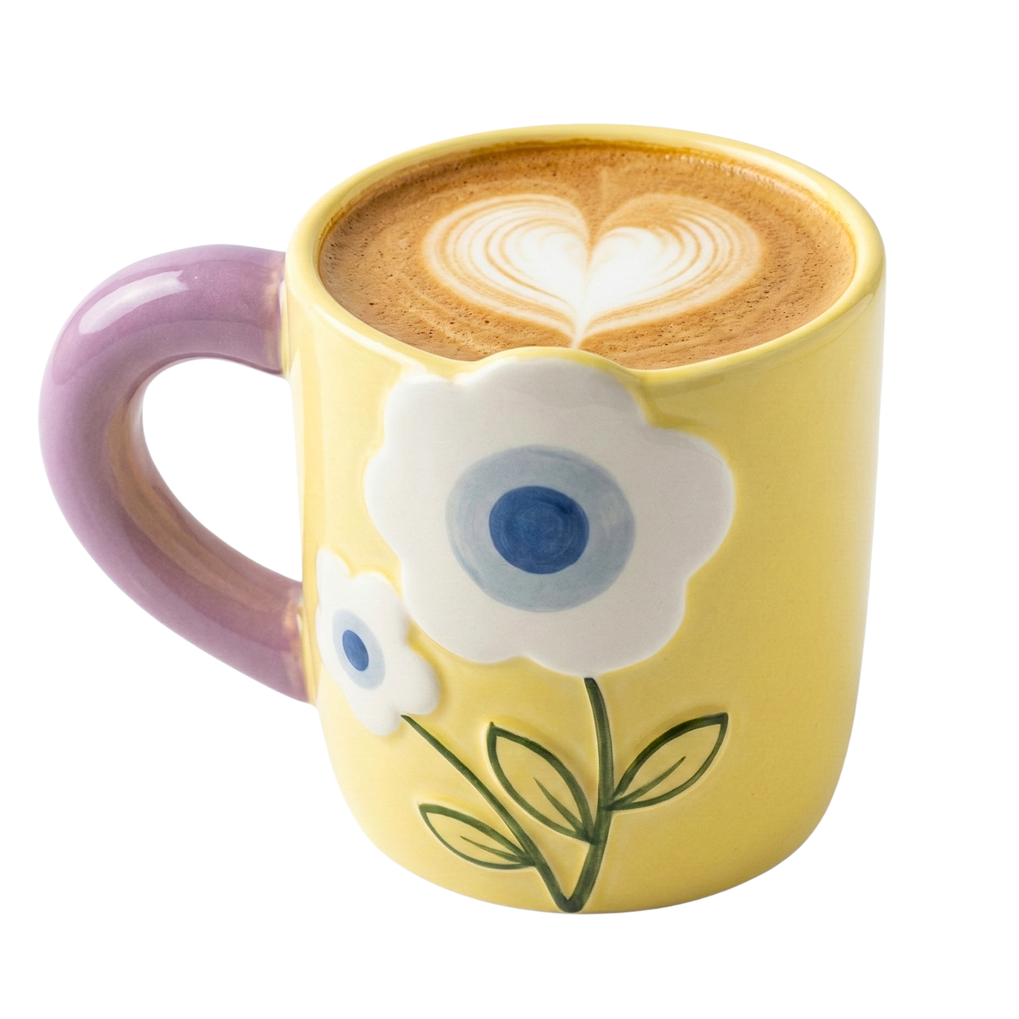 Mug Céramique Floral Jaune & Mauve - Tasse Design Fleurs en Relief