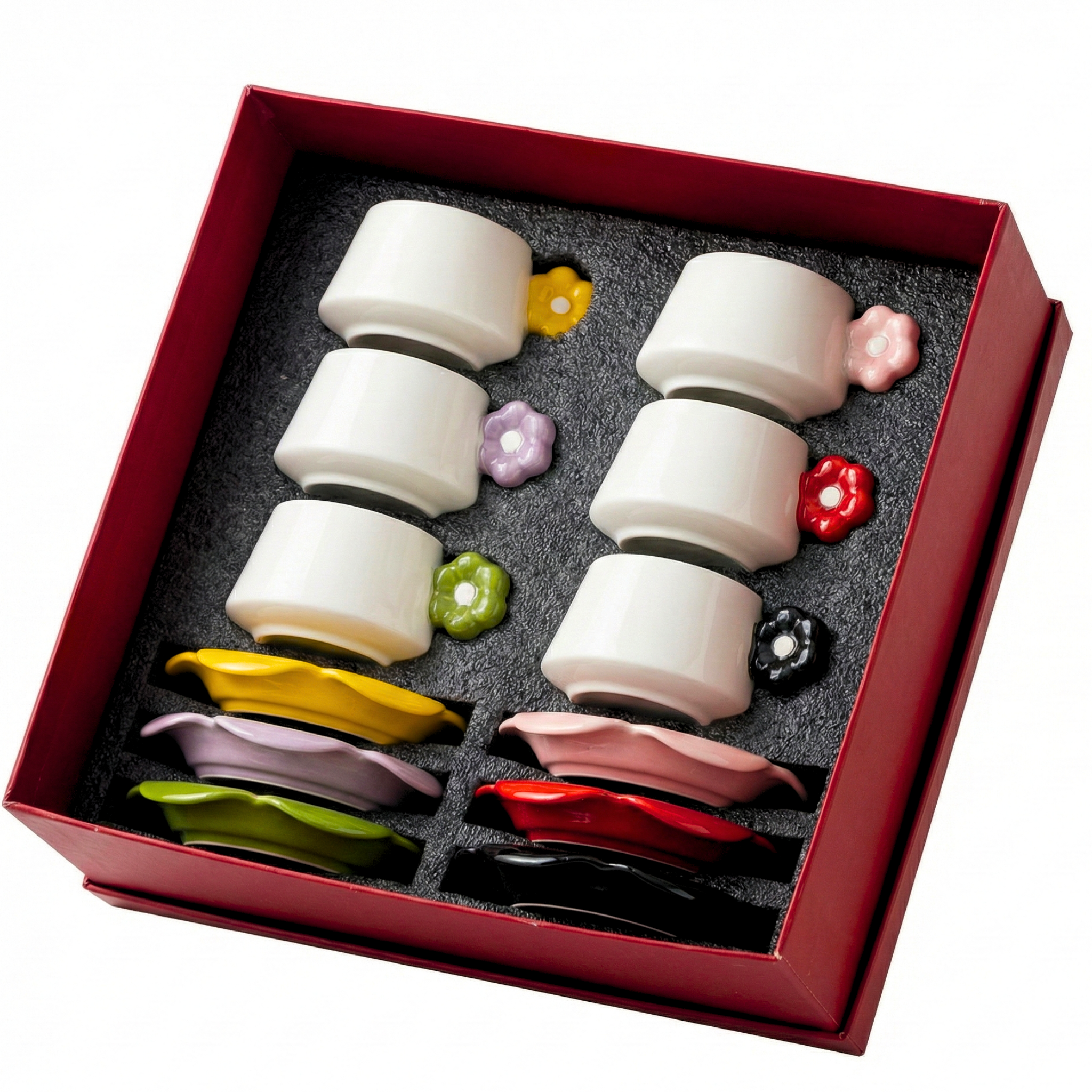 Coffret Service Café Porcelaine Design Fleur - 6 Personnes