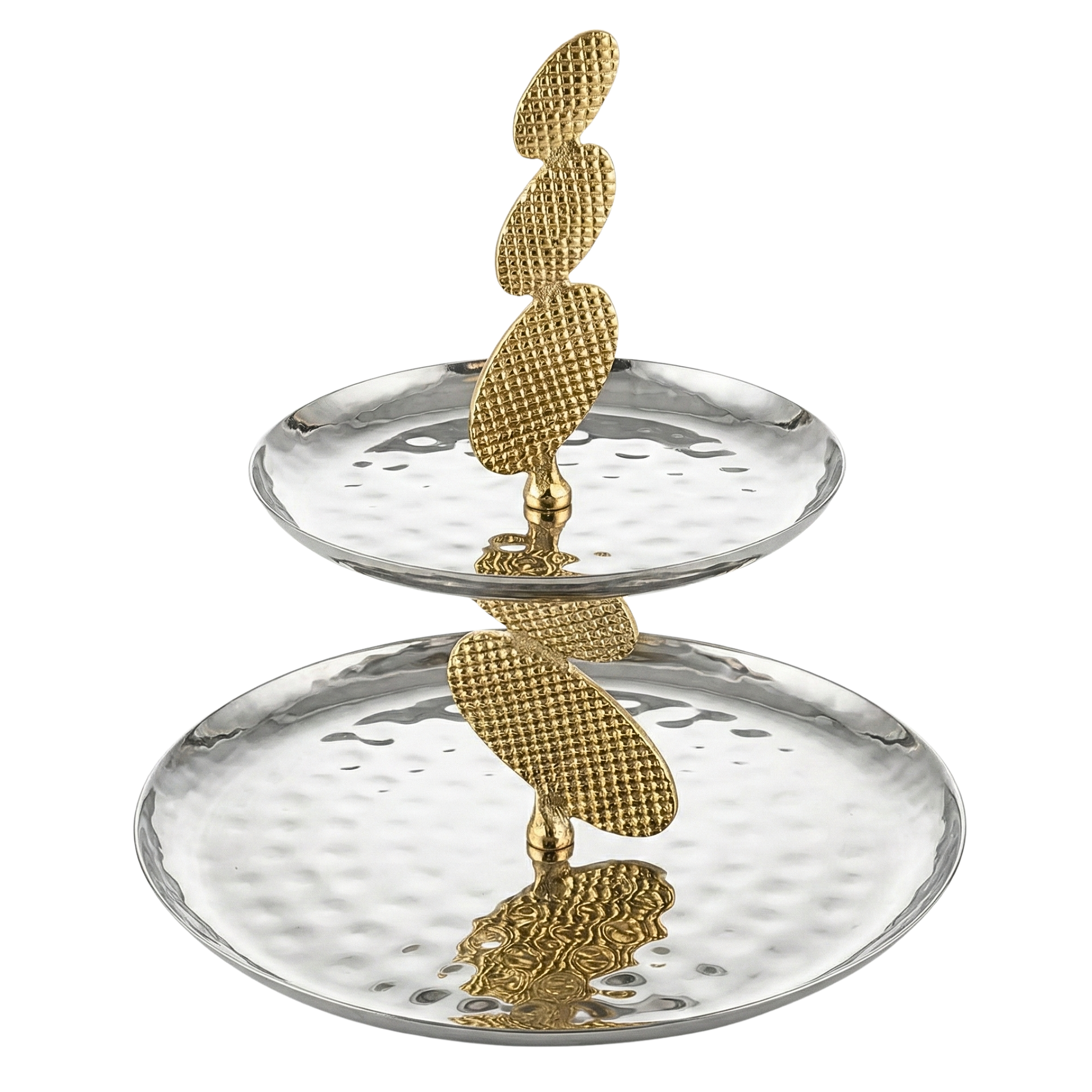 Serviteur à Gâteaux 2 Niveaux - Cuivre Indien Premium & Inox Martelé