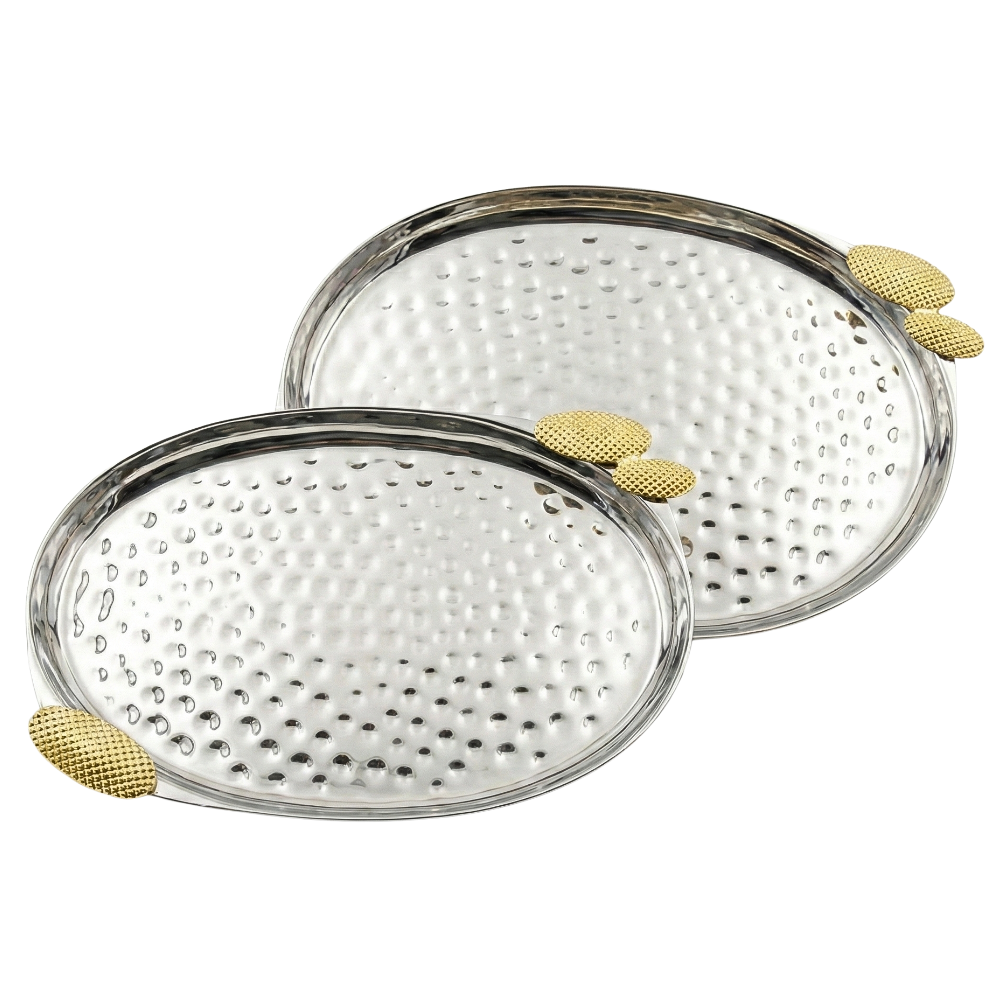 Duo de Plateaux de Service en Cuivre Indien - Qualité Premium (Argent & Or)
