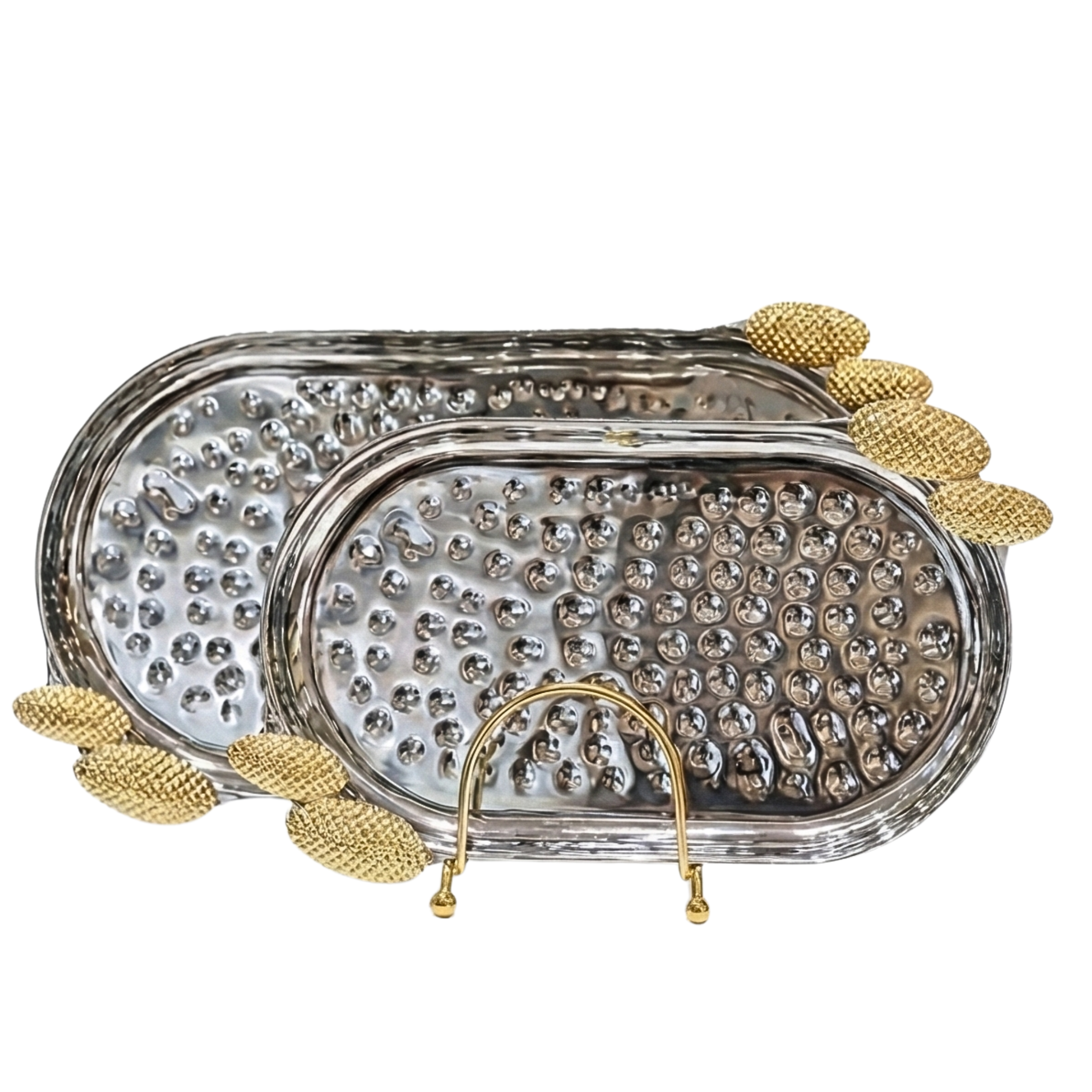 Duo de Plateaux de Service en Cuivre Indien Premium - Argent & Or