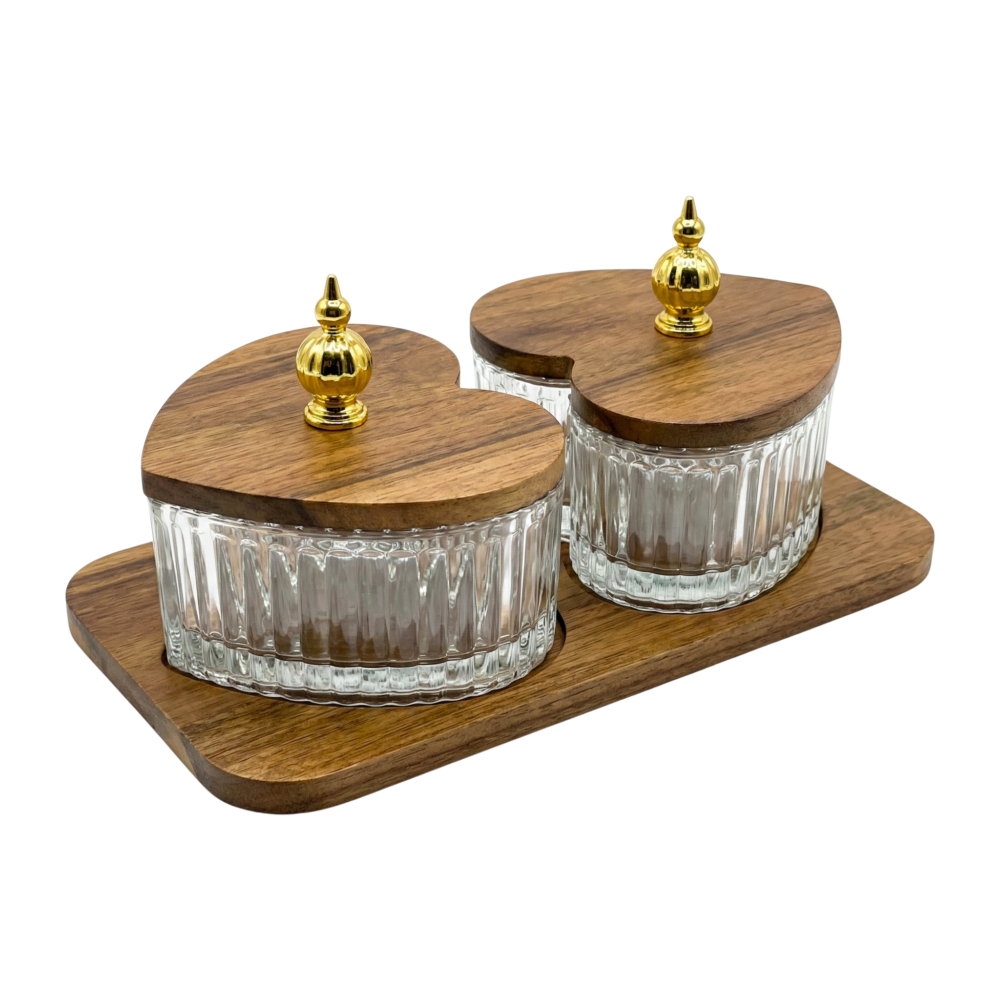 Duo de Bocaux Cœur Verre & Bois - Service Chic avec Plateau