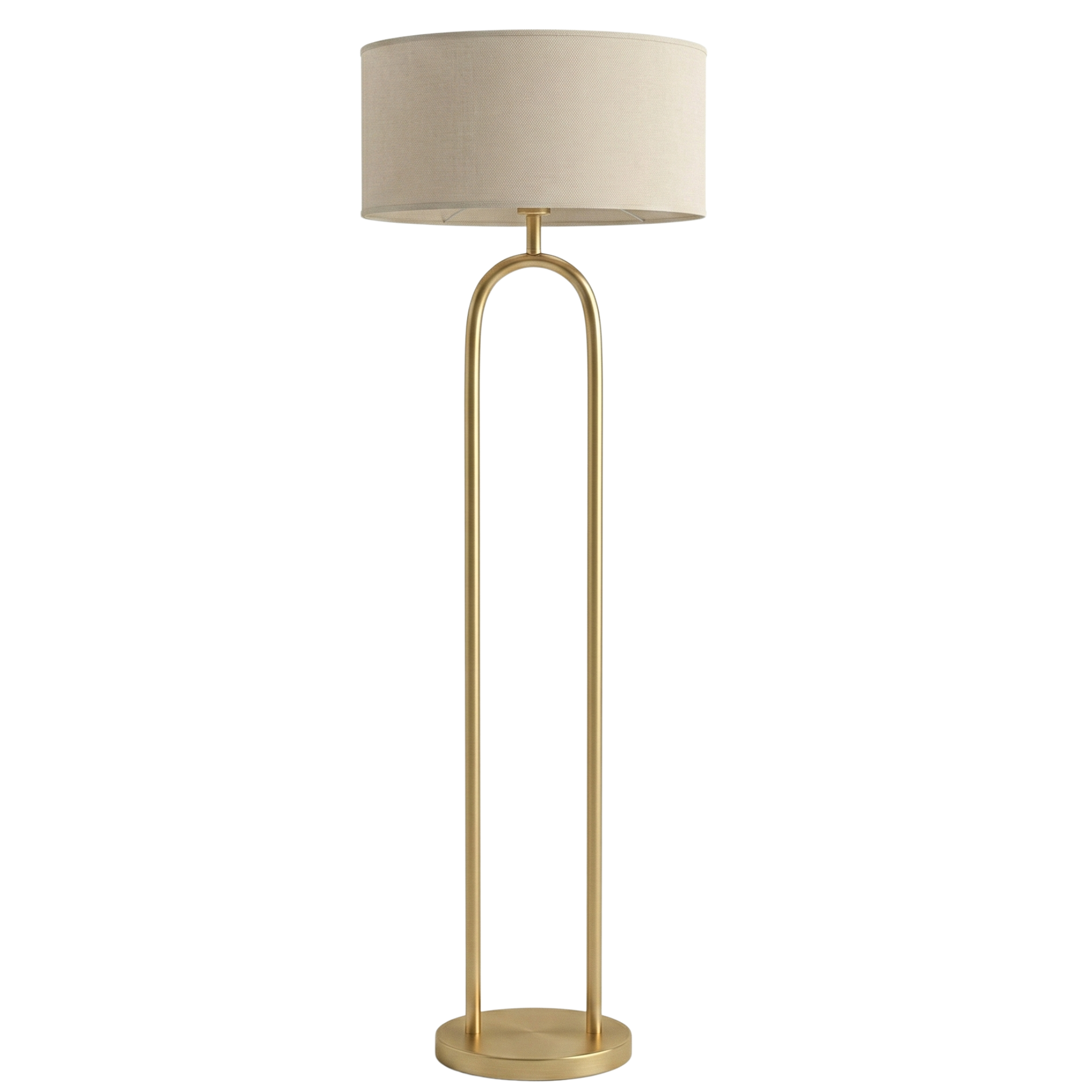 Lampadaire Design Arceau Doré – Élégance Moderne & Abat-jour Beige
