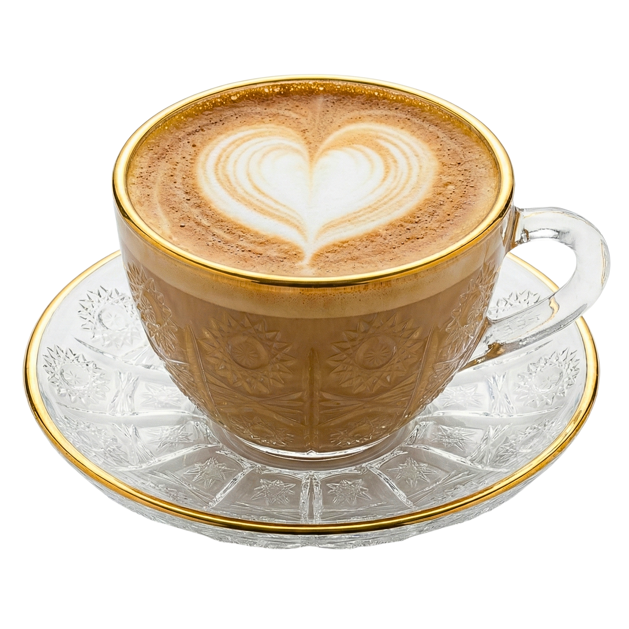 Service 6 Tasses Café au Lait en Verre Ciselé & Doré - 12 Pièces