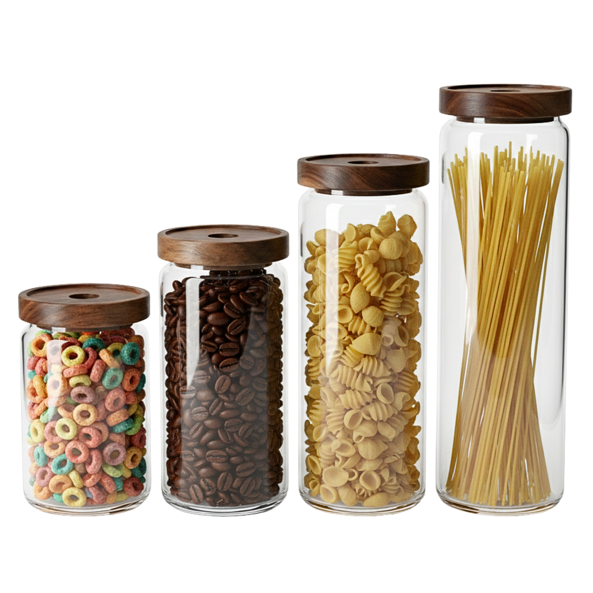 Set de 4 Bocaux de Rangement en Verre & Couvercle Bois - Design Minimaliste