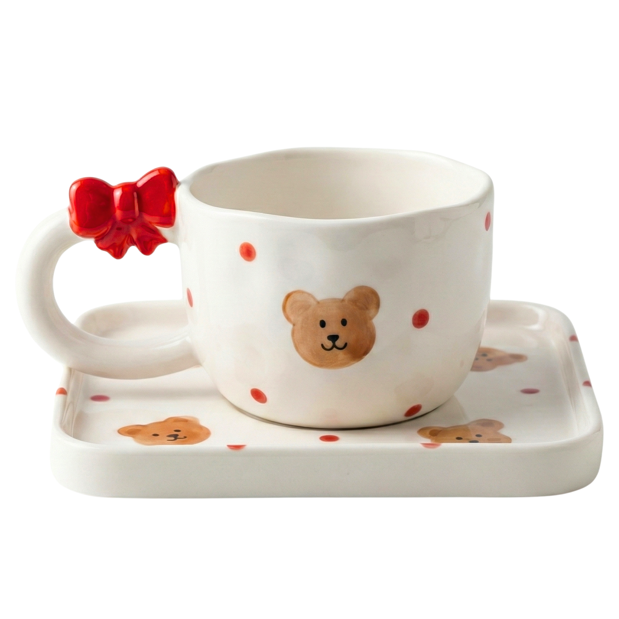 Ensemble Tasse & Soucoupe Ours "Teddy Bow" - Céramique Design & Mignonne