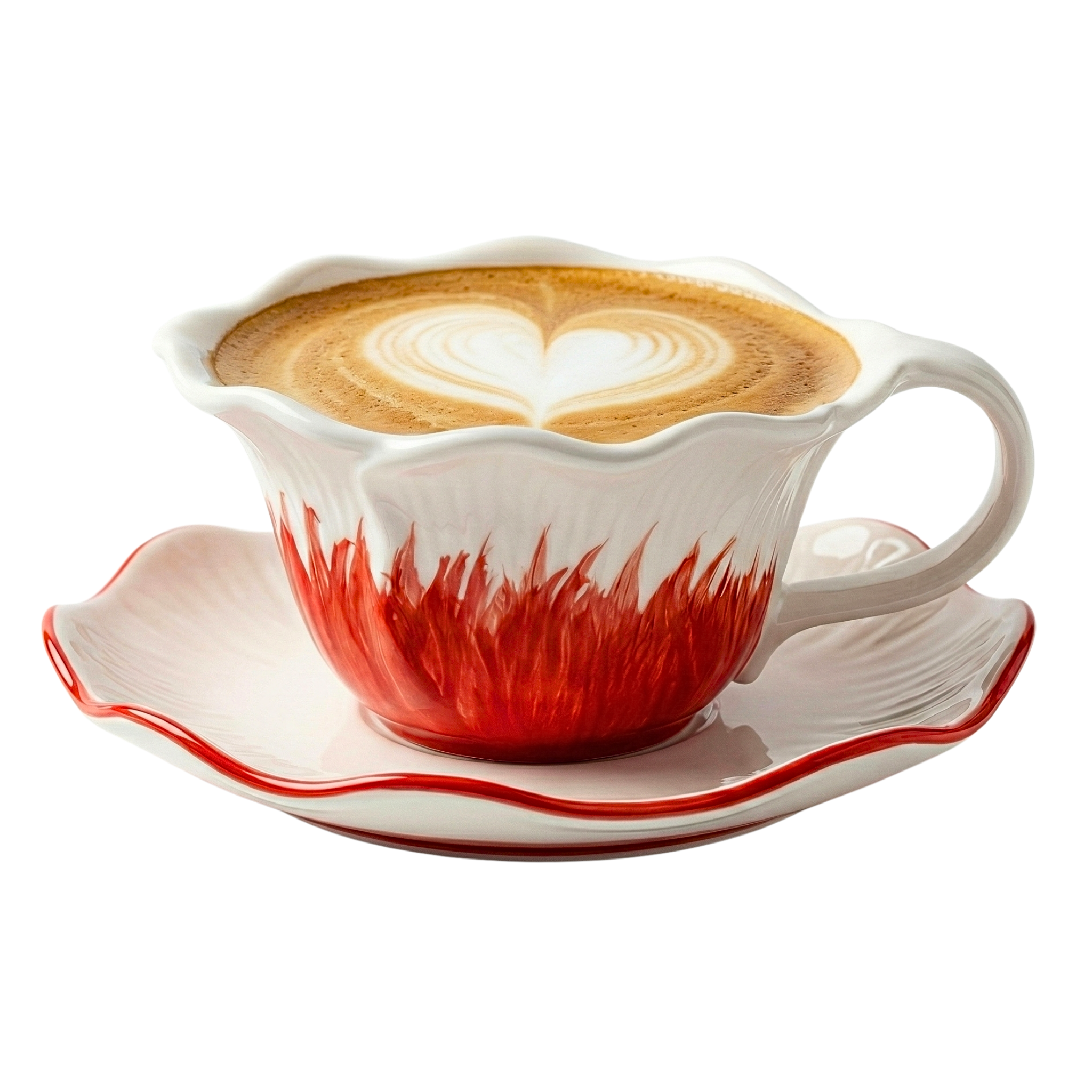 Tasse à Café Design "Pétale Rouge" en Céramique avec Soucoupe