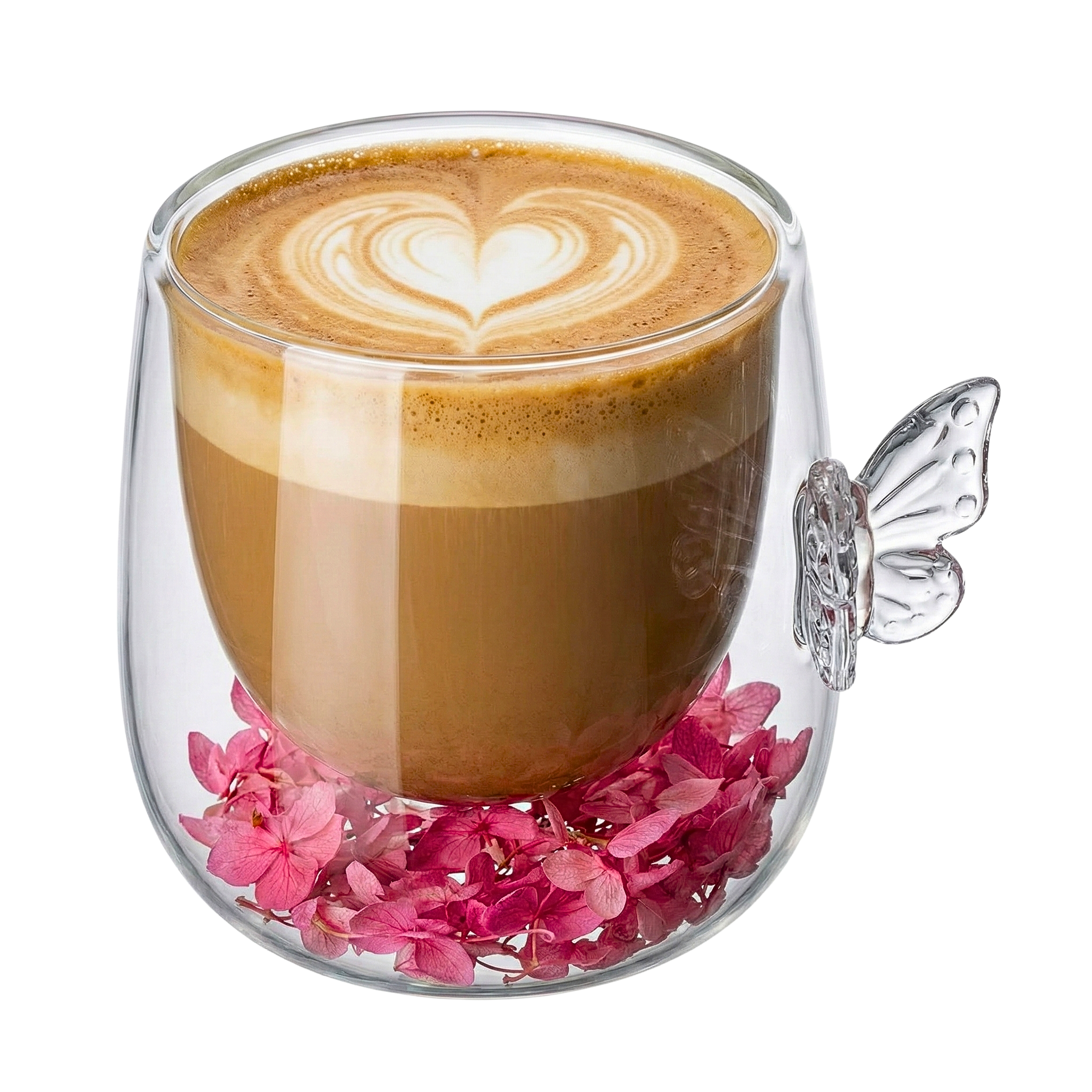 Mug Double Paroi Fleurs Séchées & Anse Papillon - Design Unique