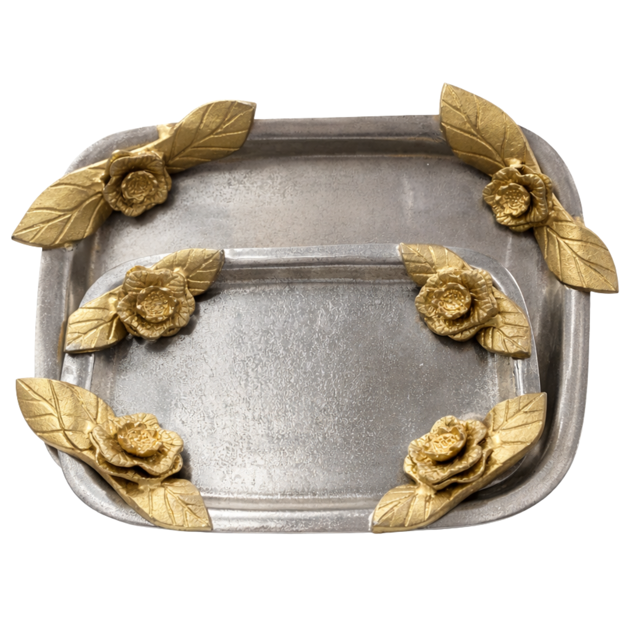 Duo de Plateaux "Royal India" – Cuivre Martelé & Fleurs Sculptées