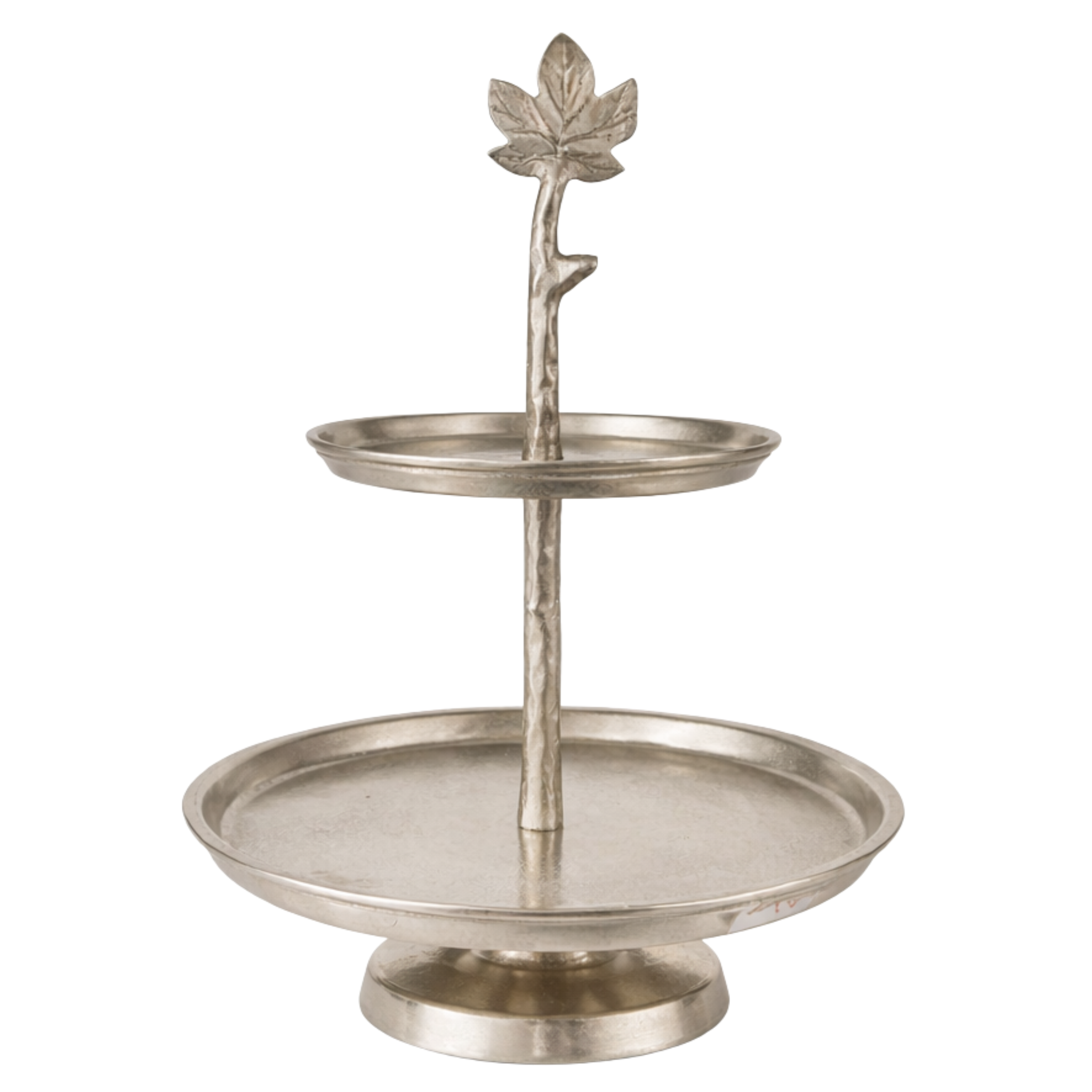 Présentoir 2 Étages Argenté Motif Feuille – Design Indien Chic