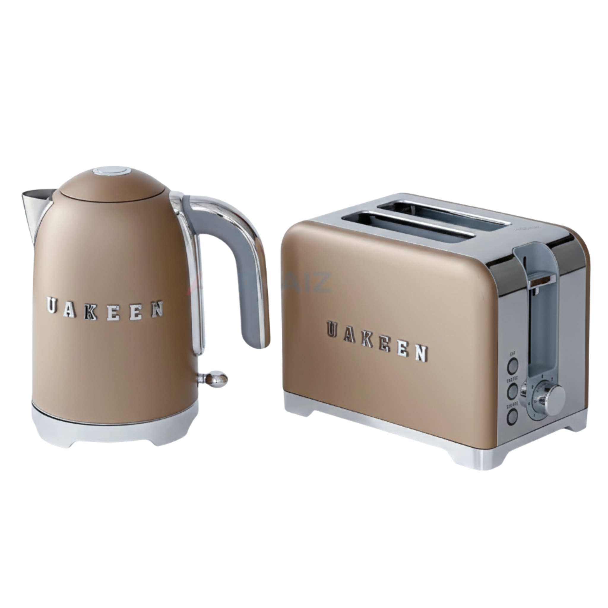 Pack Petit Déjeuner UAKEEN Marron Mat – Bouilloire & Grille-Pain Inox