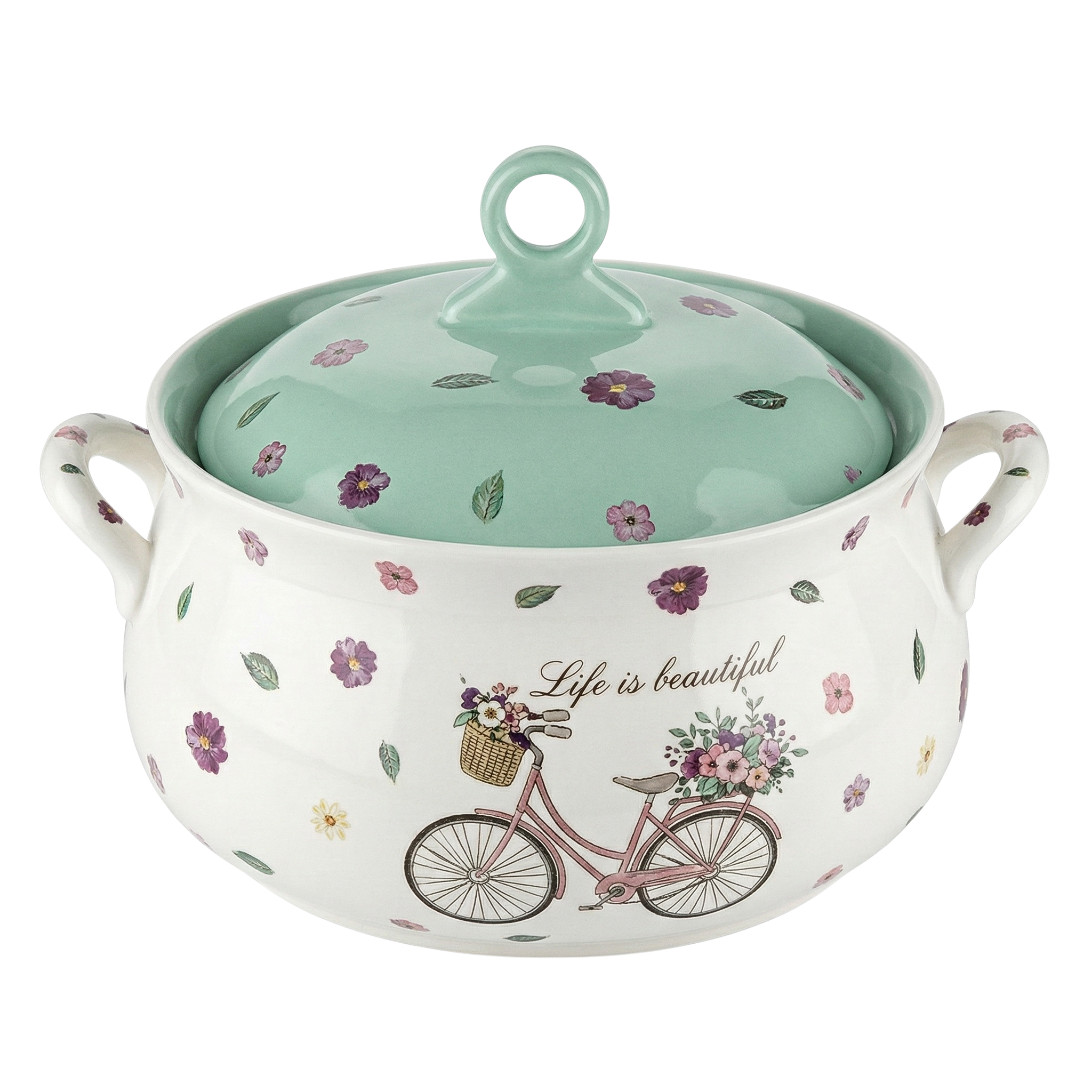 Soupière de Service en Céramique "Life is Beautiful" – Design Floral Chic