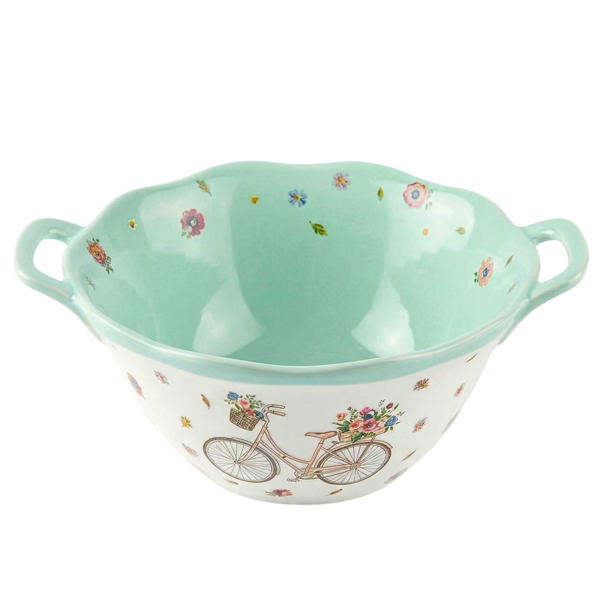 Bol à Soupe Céramique Vintage – Design Bicyclette & Menthe