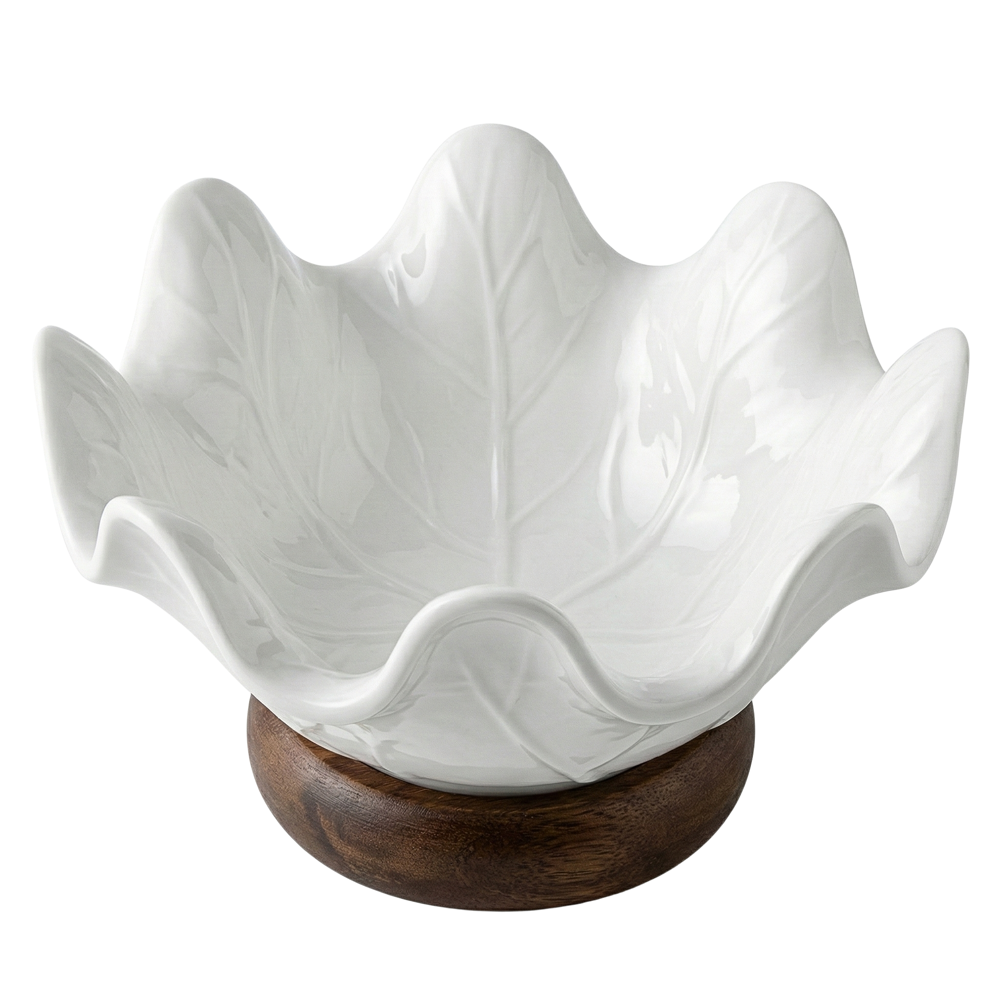 Coupe Design Forme Feuille en Céramique & Socle Bois – Déco Tendance